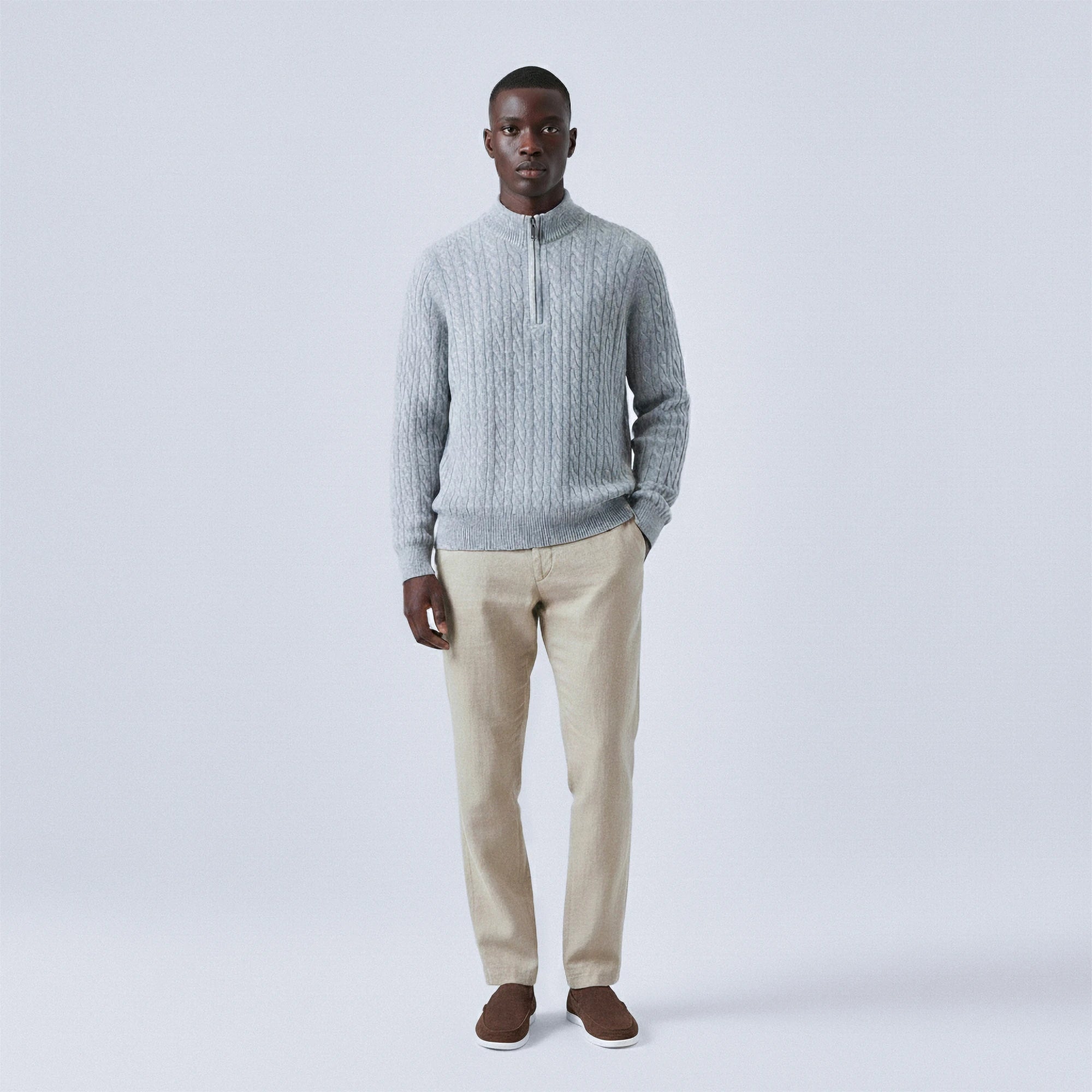 Cable-Knit 100% Wool Quarter-Zip Jumper