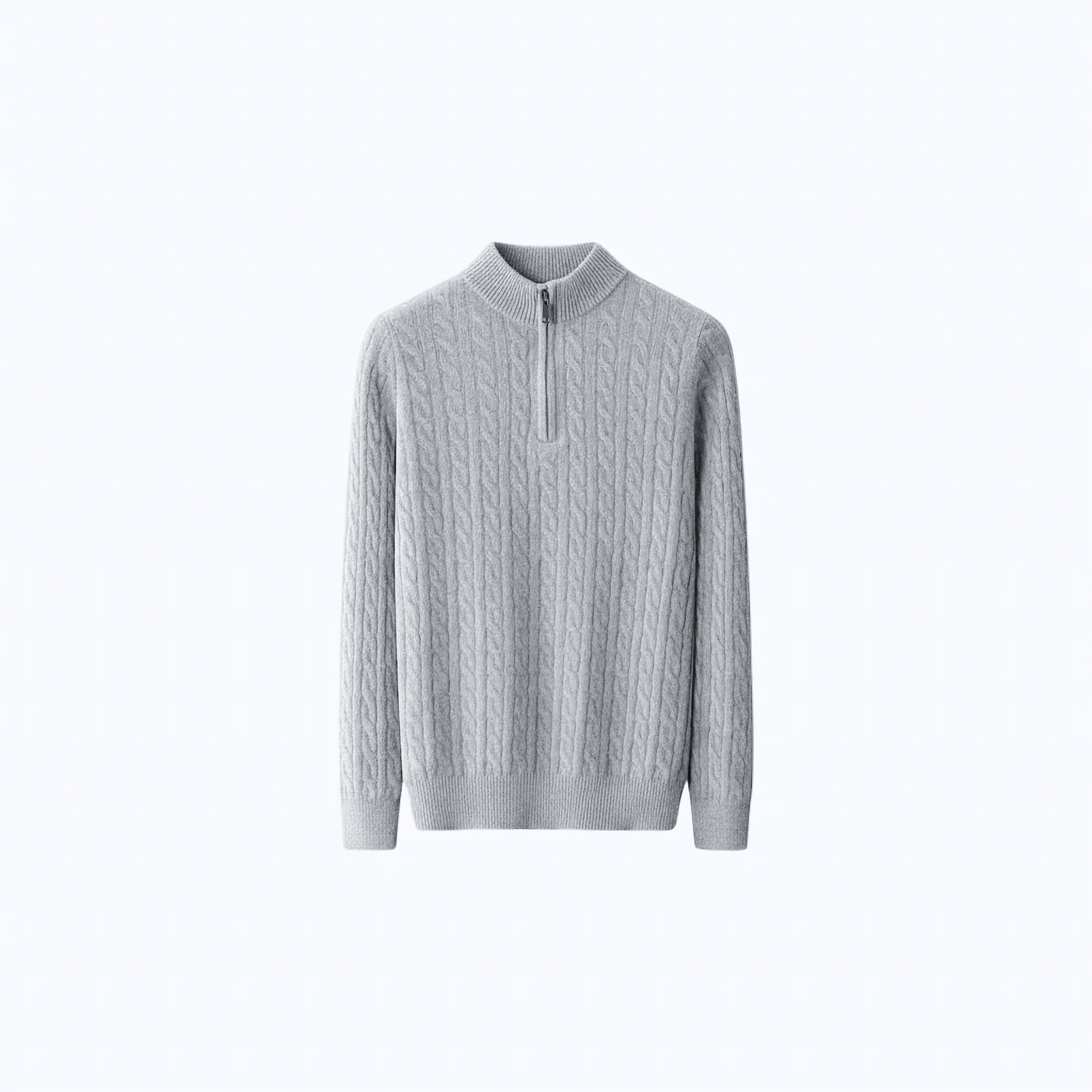 Cable-Knit 100% Wool Quarter-Zip Jumper