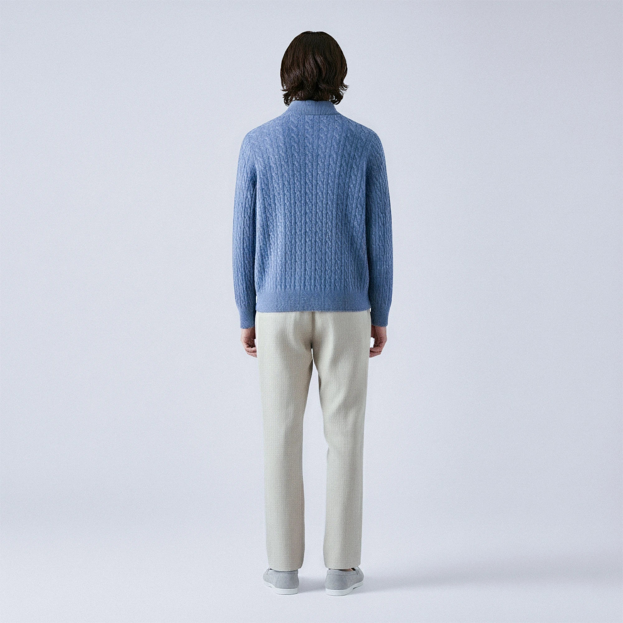 Cable-Knit 100% Wool Quarter-Zip Jumper