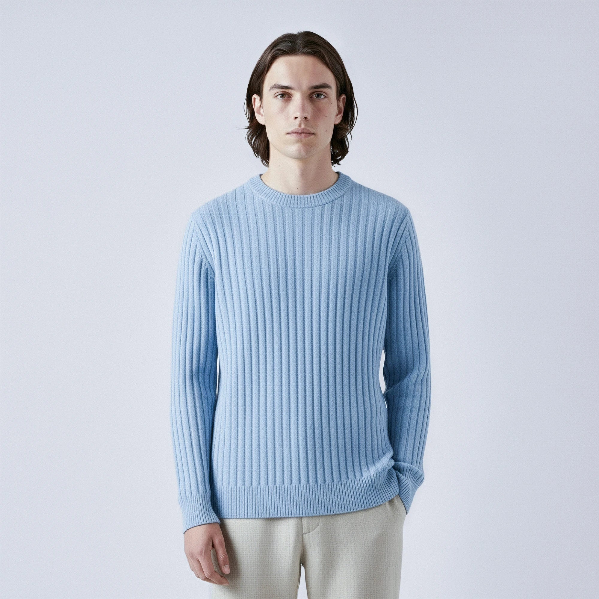Rib-Knit 100% Wool Crewneck Jumper