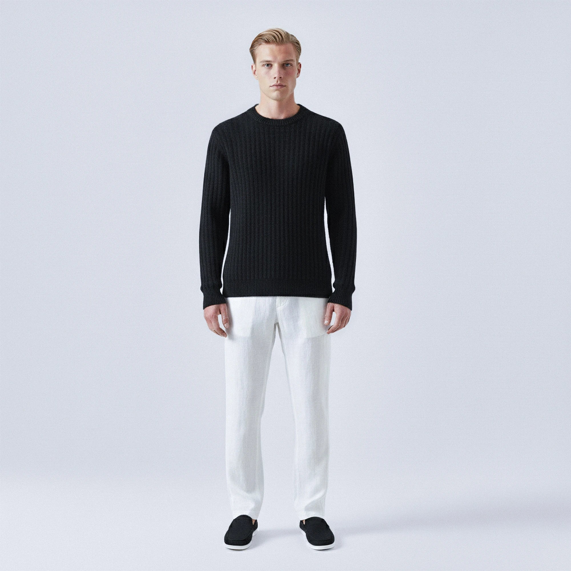 Rib-Knit 100% Wool Crewneck Jumper