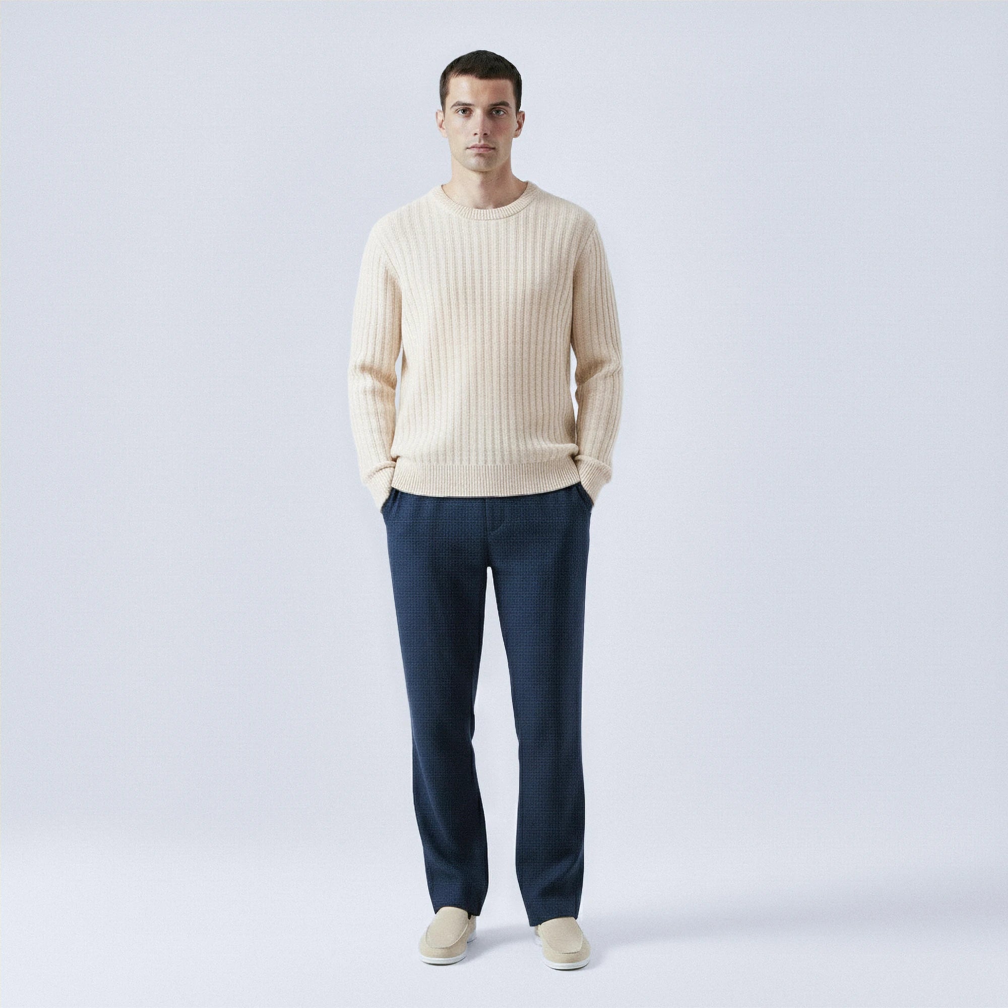 Rib-Knit 100% Wool Crewneck Jumper
