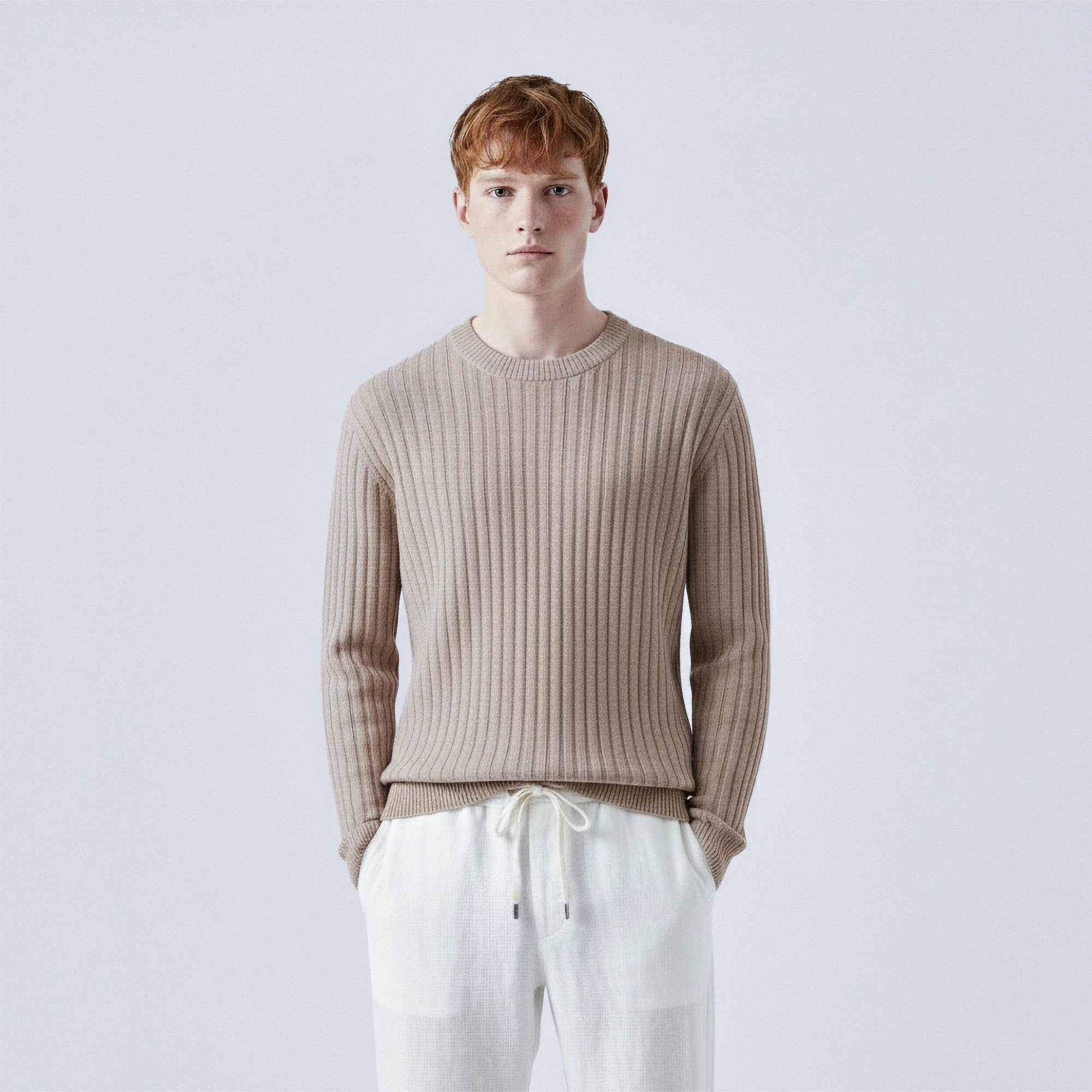 Rib-Knit 100% Wool Crewneck Jumper