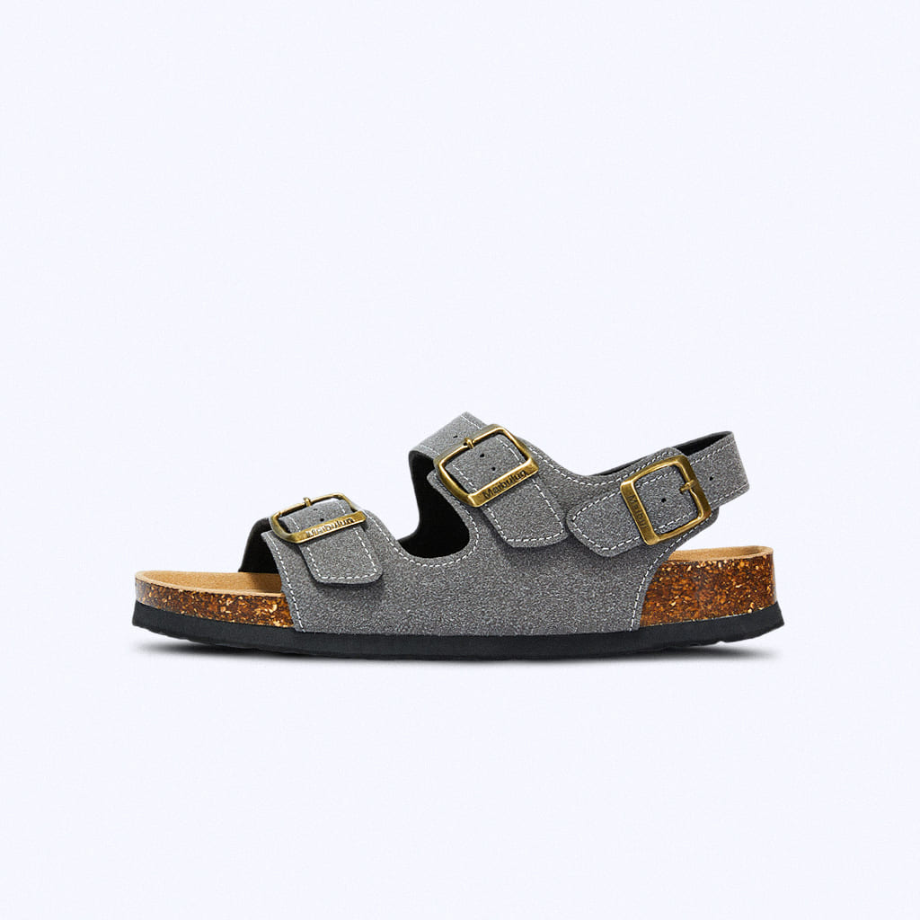 Suede Triple-Buckle Sandals