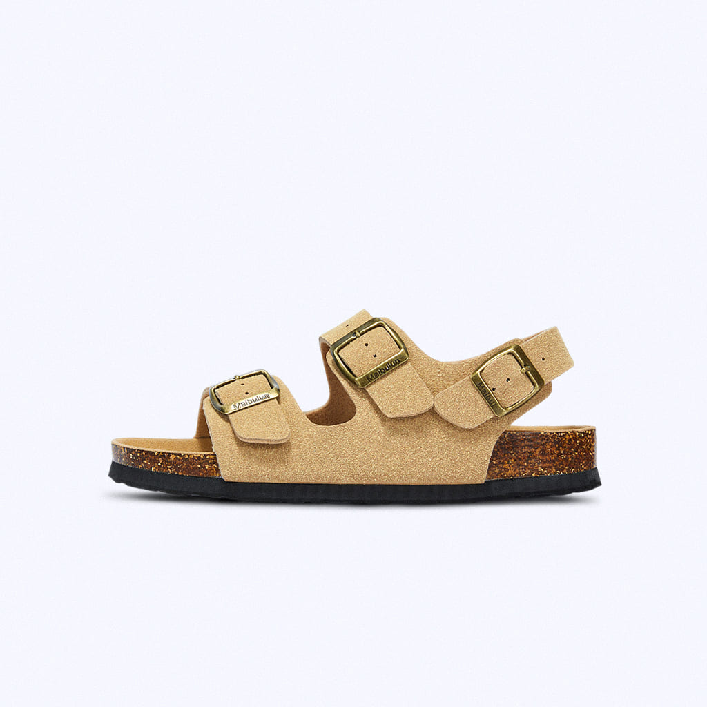 Suede Triple-Buckle Sandals