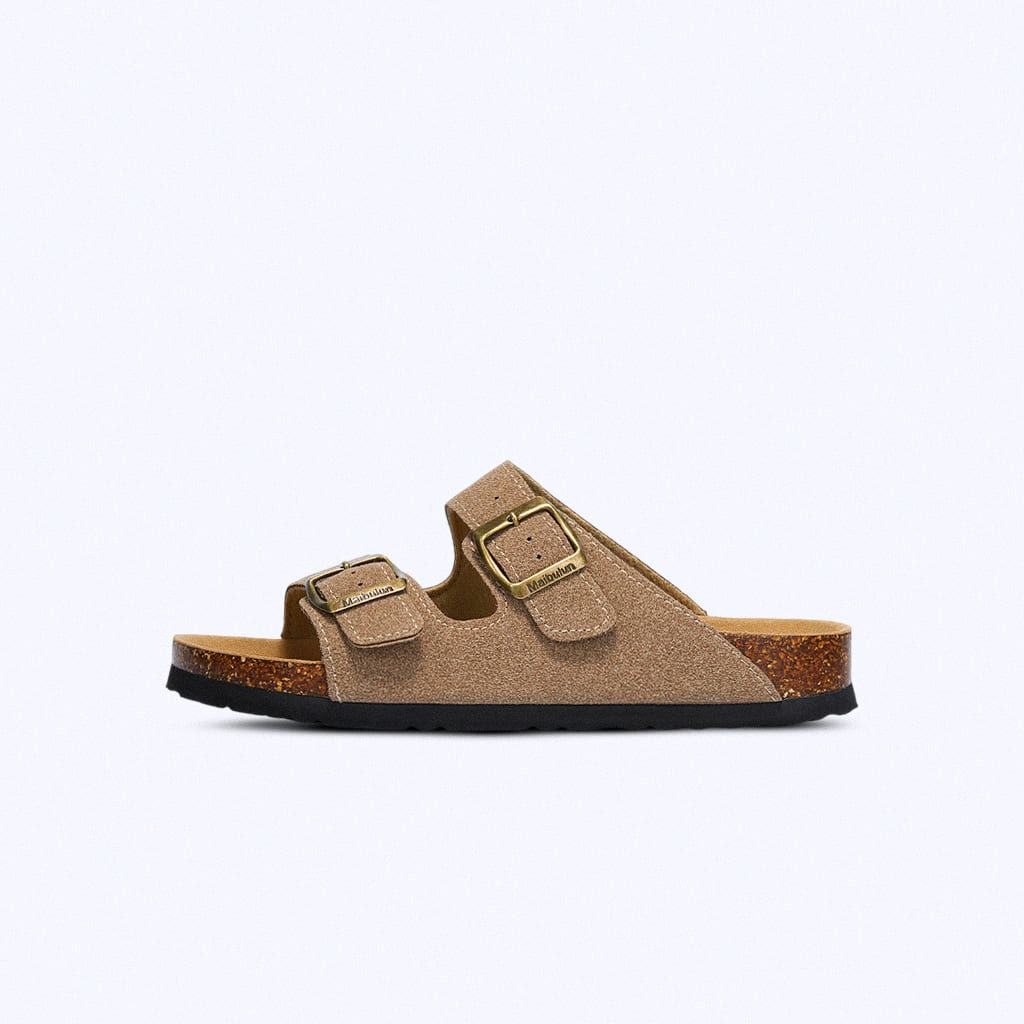 Suede Double-Buckle Sandals