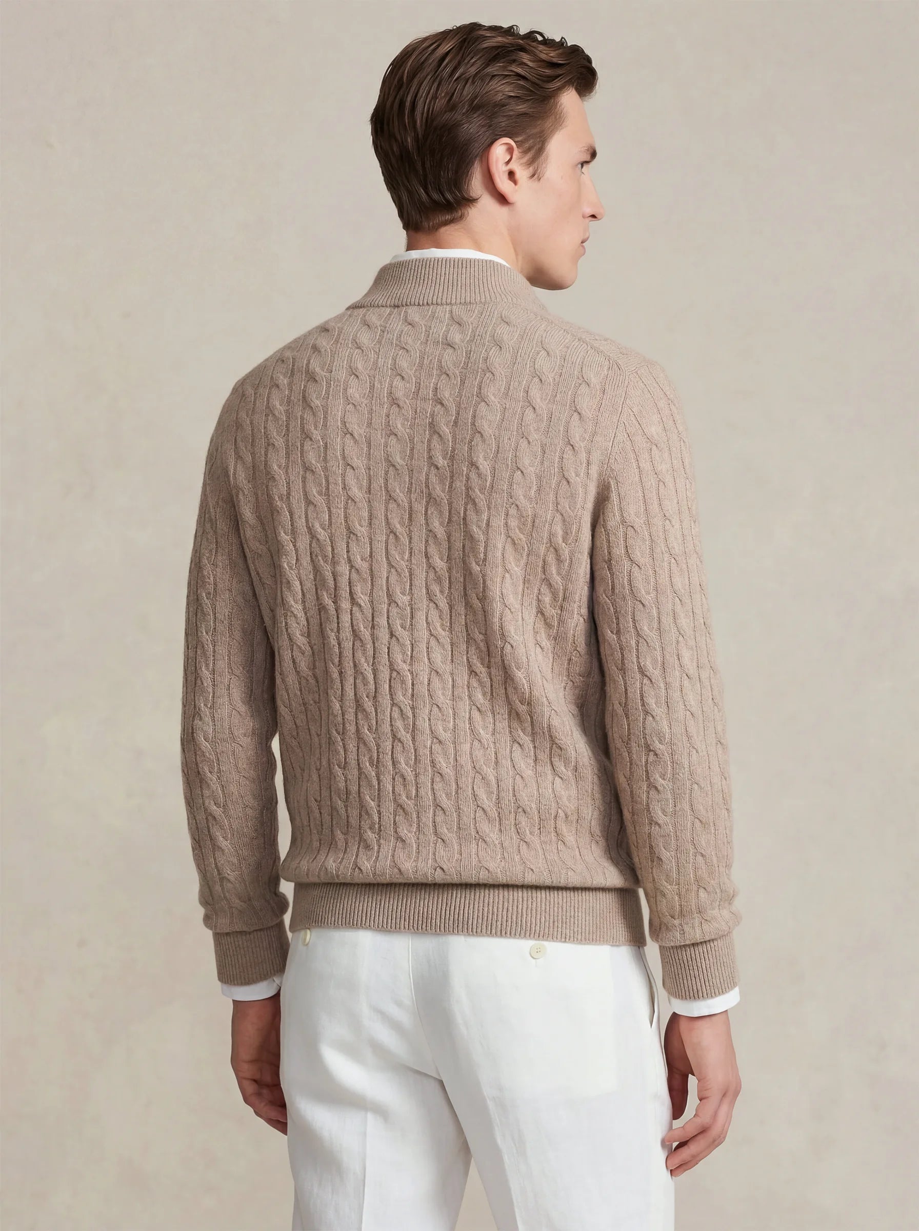 Cable Cashmere Half-Zip Beige