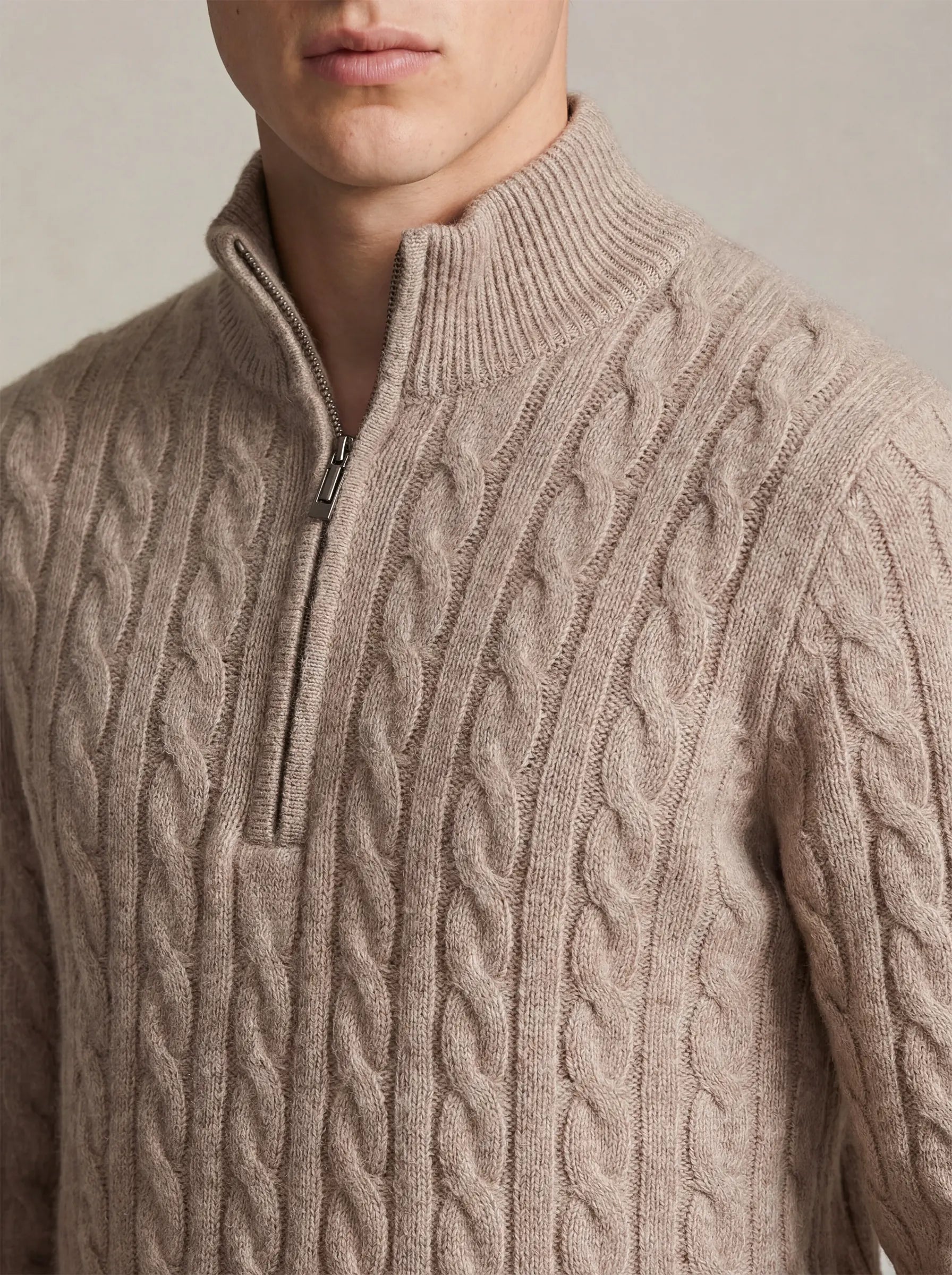 Cable Cashmere Half-Zip Beige