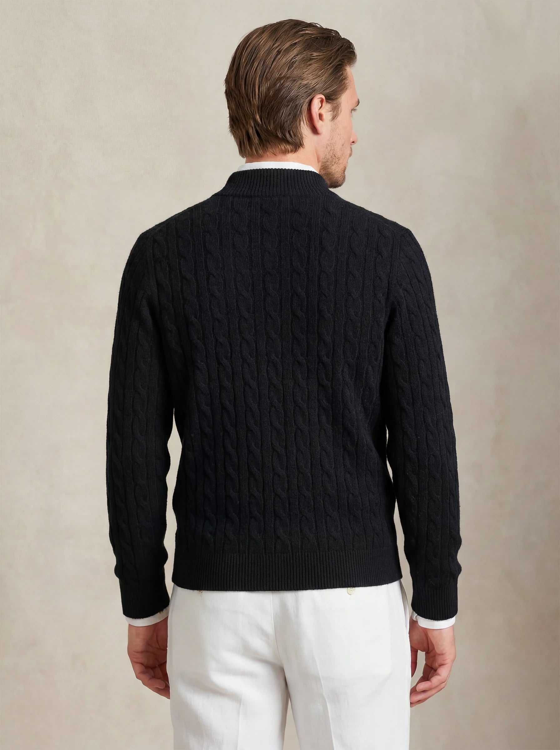 Cable Cashmere Half-Zip Black