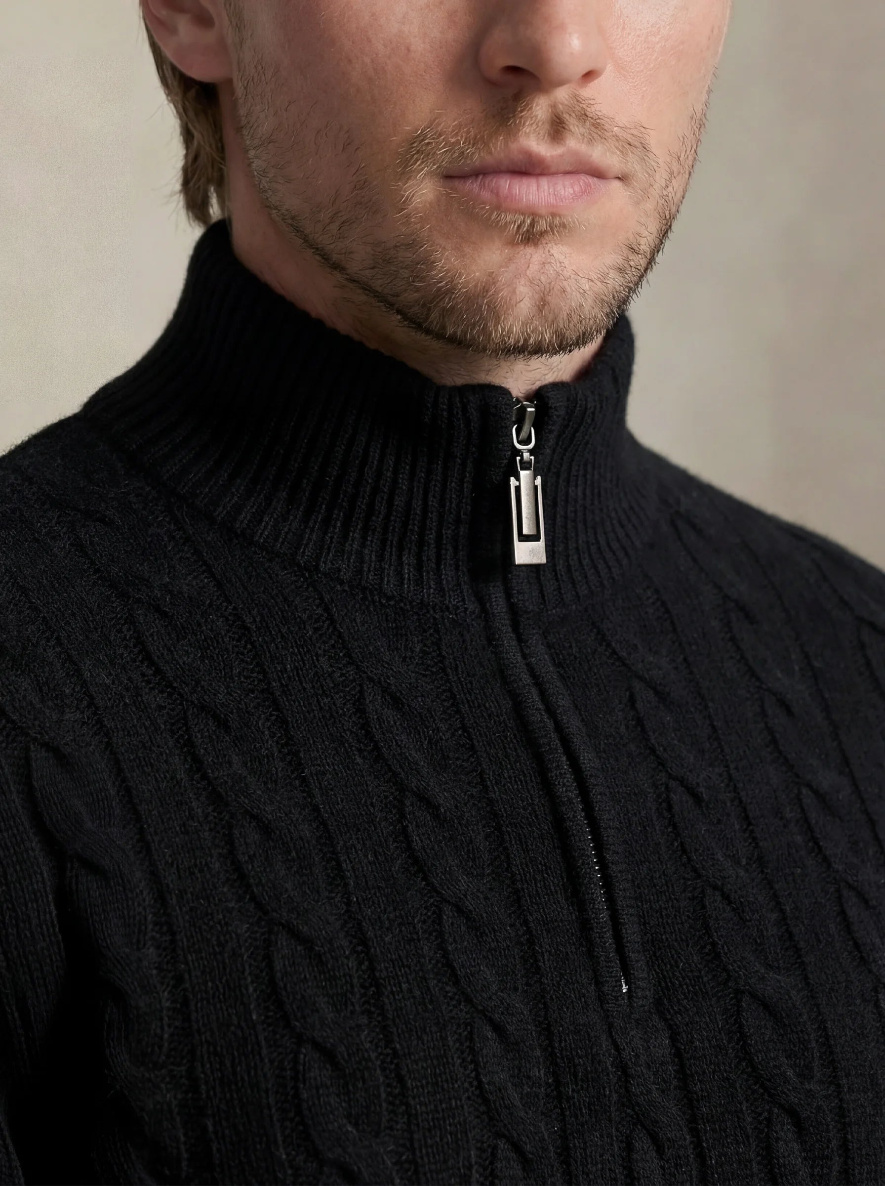 Cable Cashmere Half-Zip Black