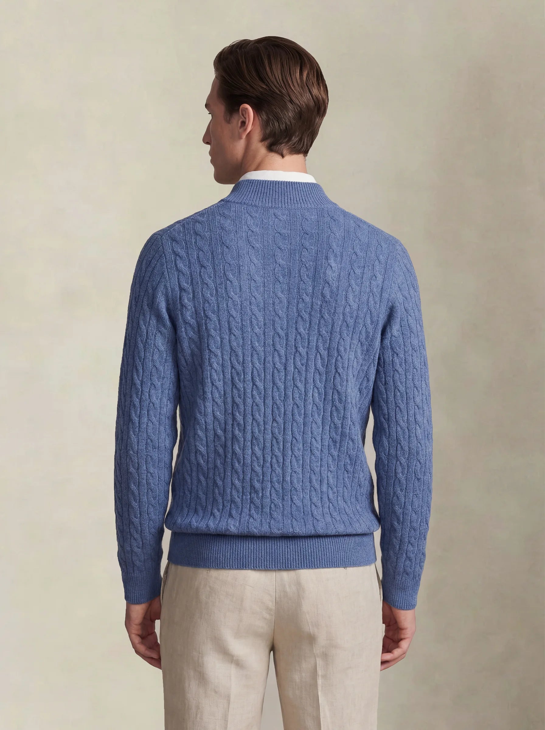 Cable Cashmere Half-Zip Light Blue