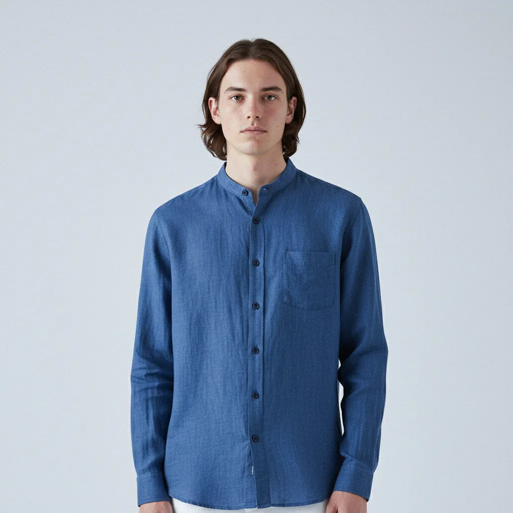 100% Linen Mandarin-Collar Shirt