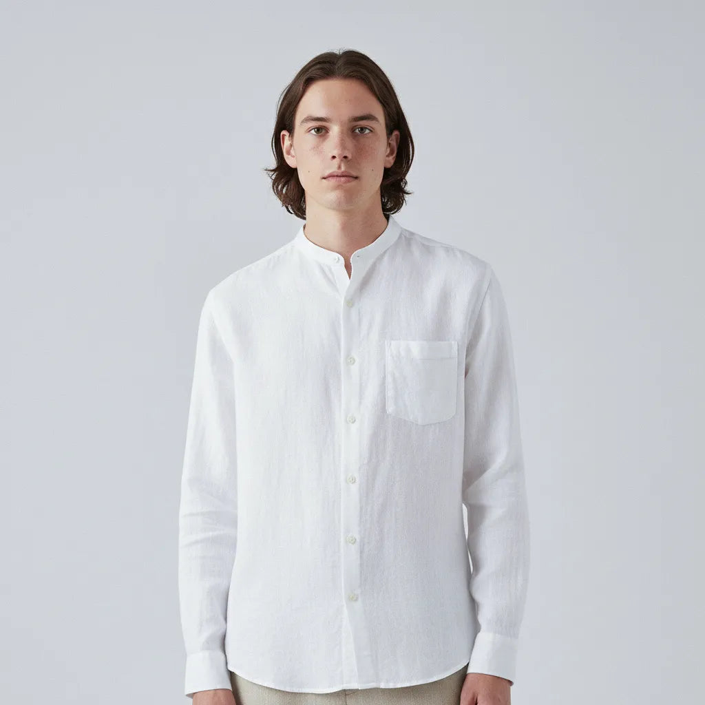 100% Linen Mandarin-Collar Shirt