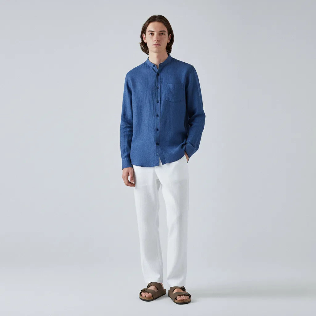 100% Linen Mandarin-Collar Shirt