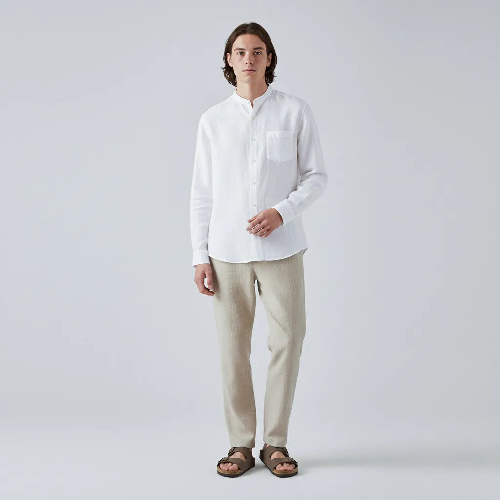 100% Linen Mandarin-Collar Shirt