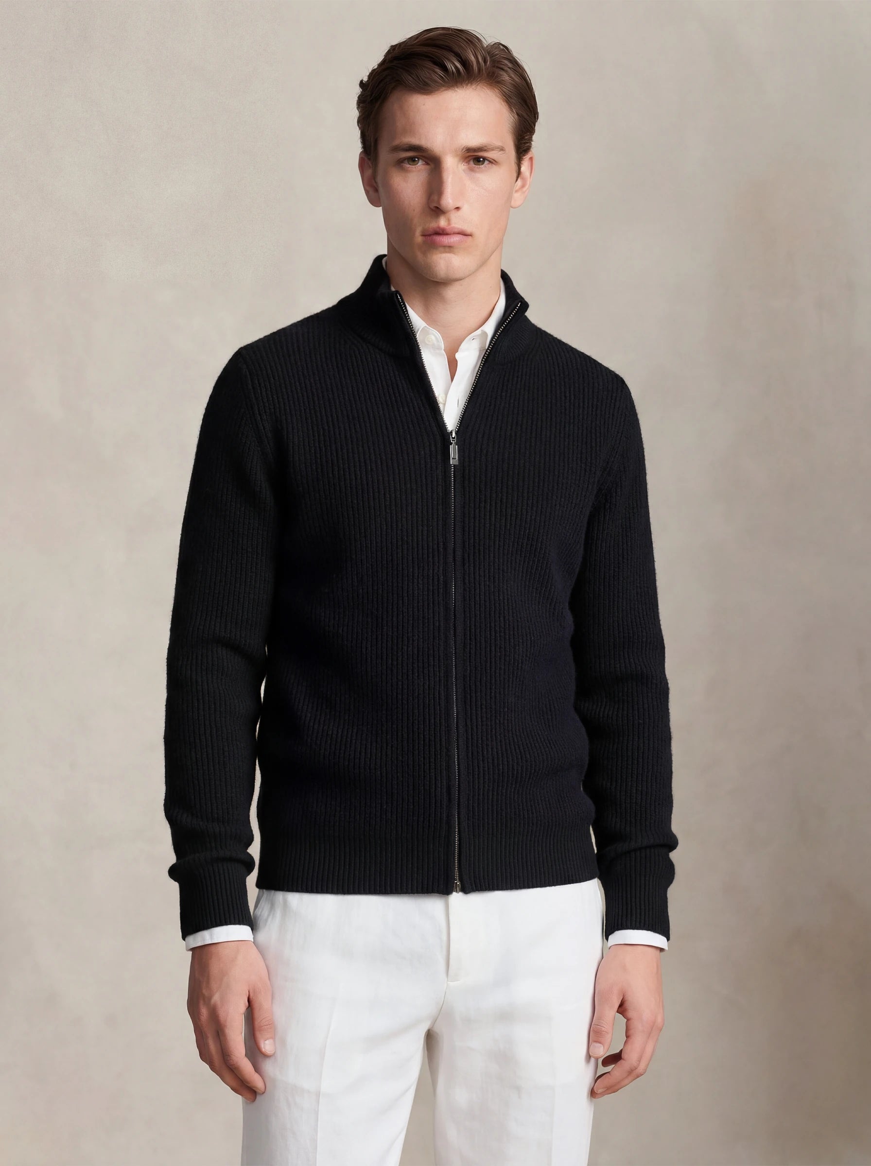 Cashmere Zip-Up Cardigan Black