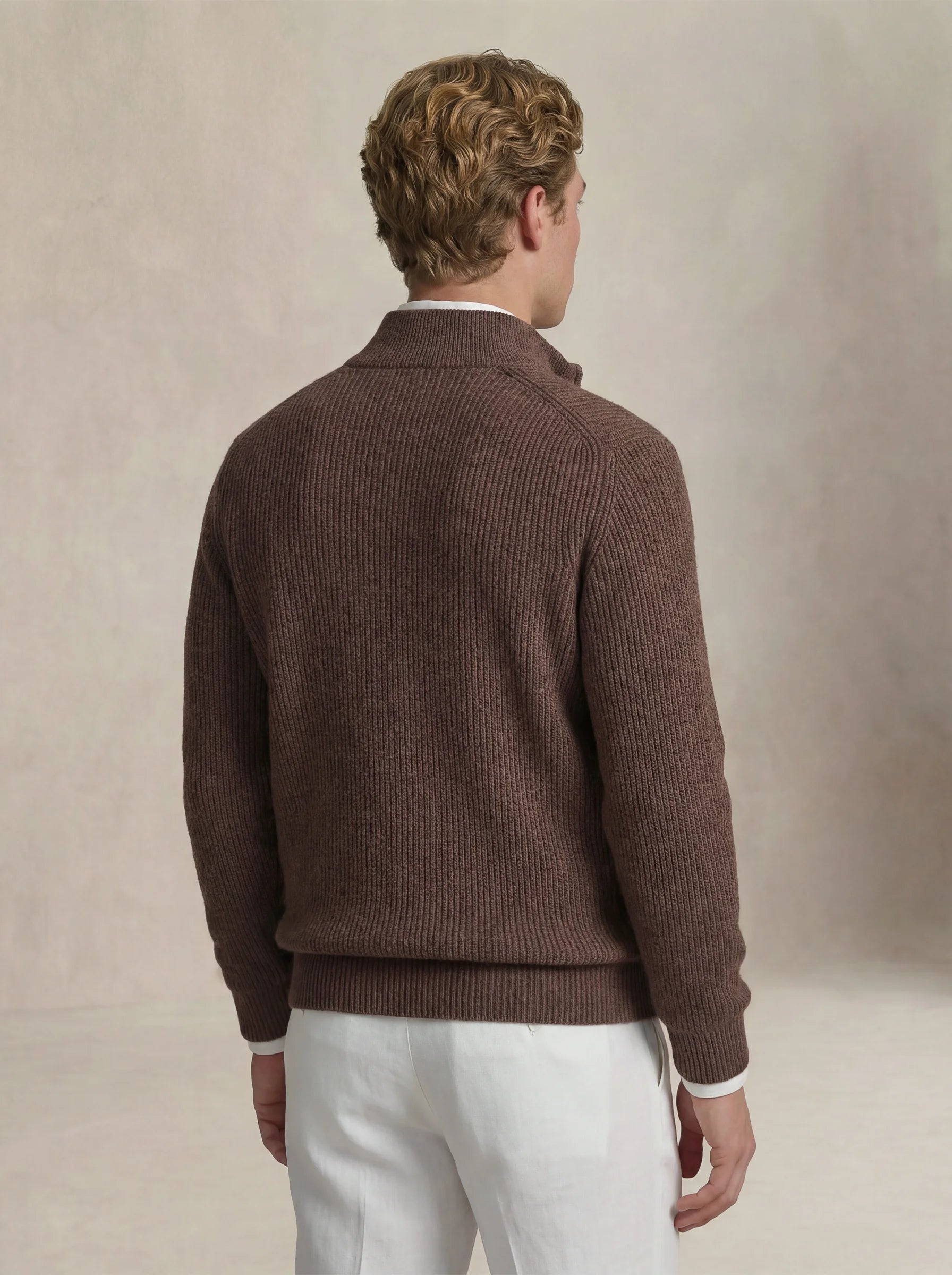 Cashmere Zip-Up Cardigan Brown