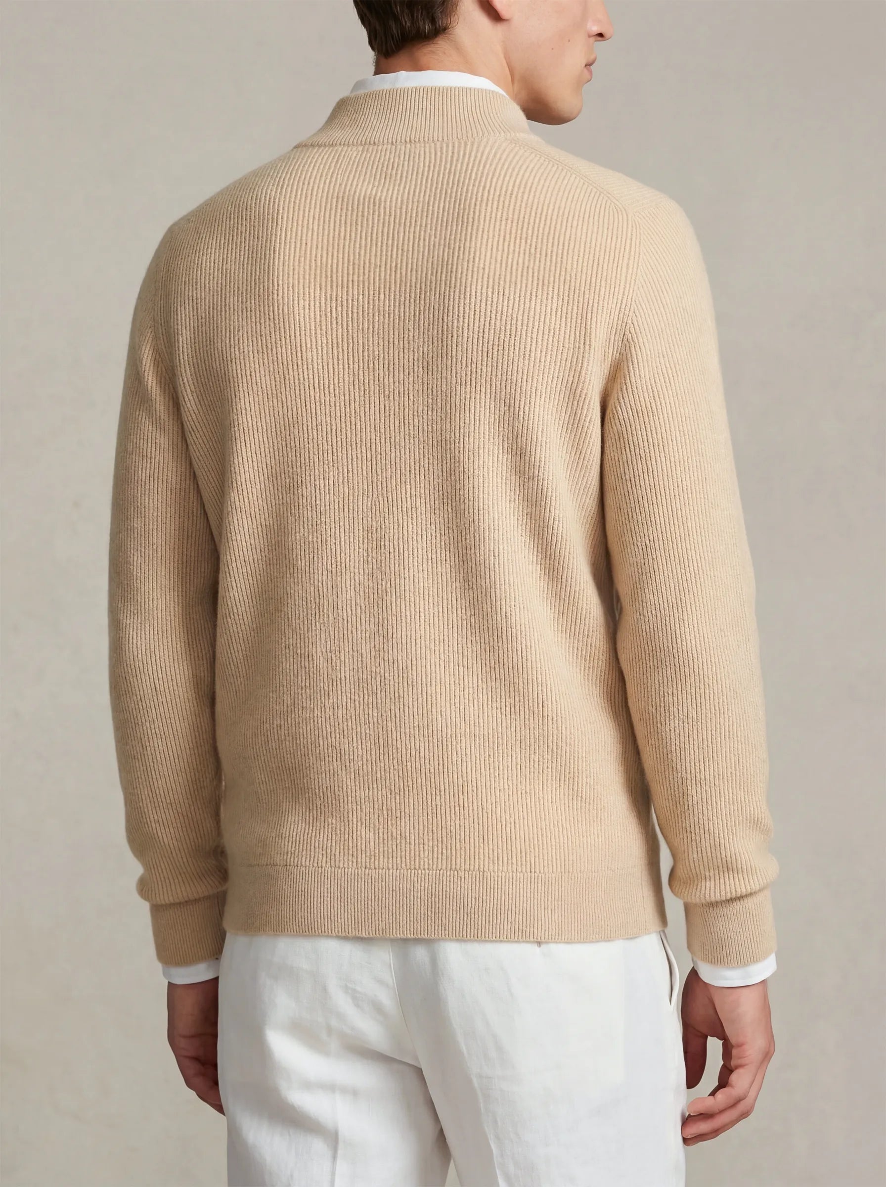 Cashmere Zip-Up Cardigan Light Beige