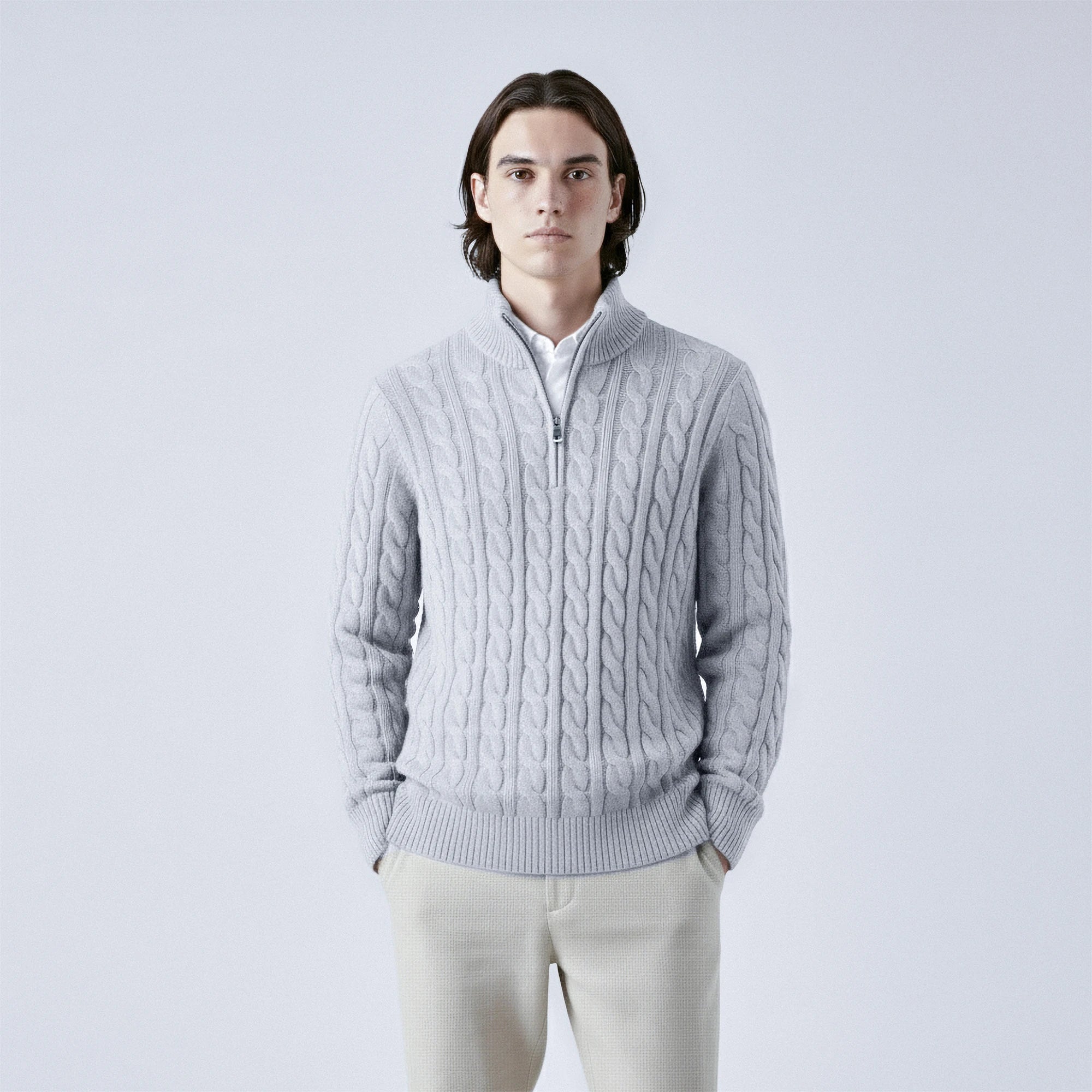 Cable-Knit Cotton Quarter-Zip Jumper