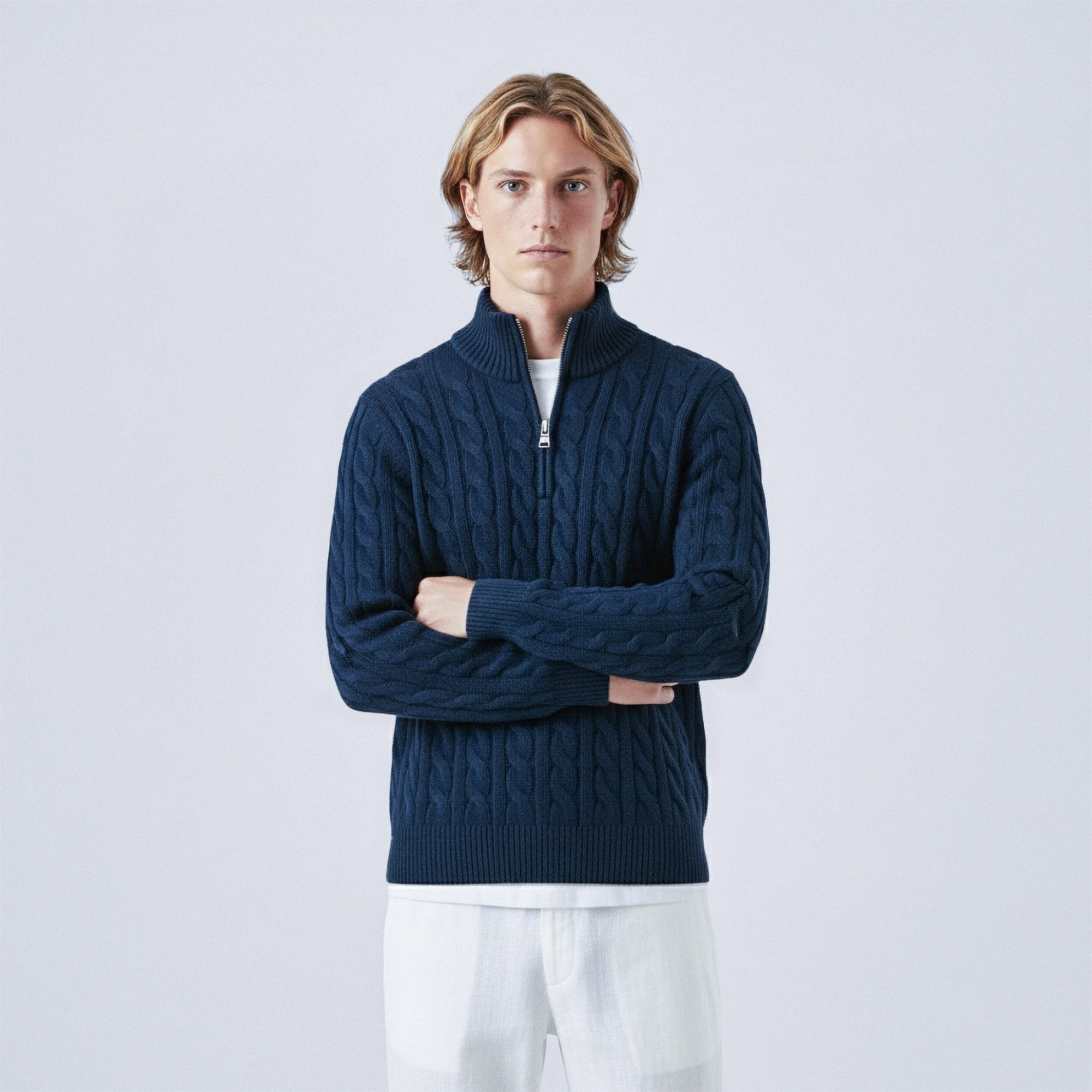 Cable-Knit Cotton Quarter-Zip Jumper