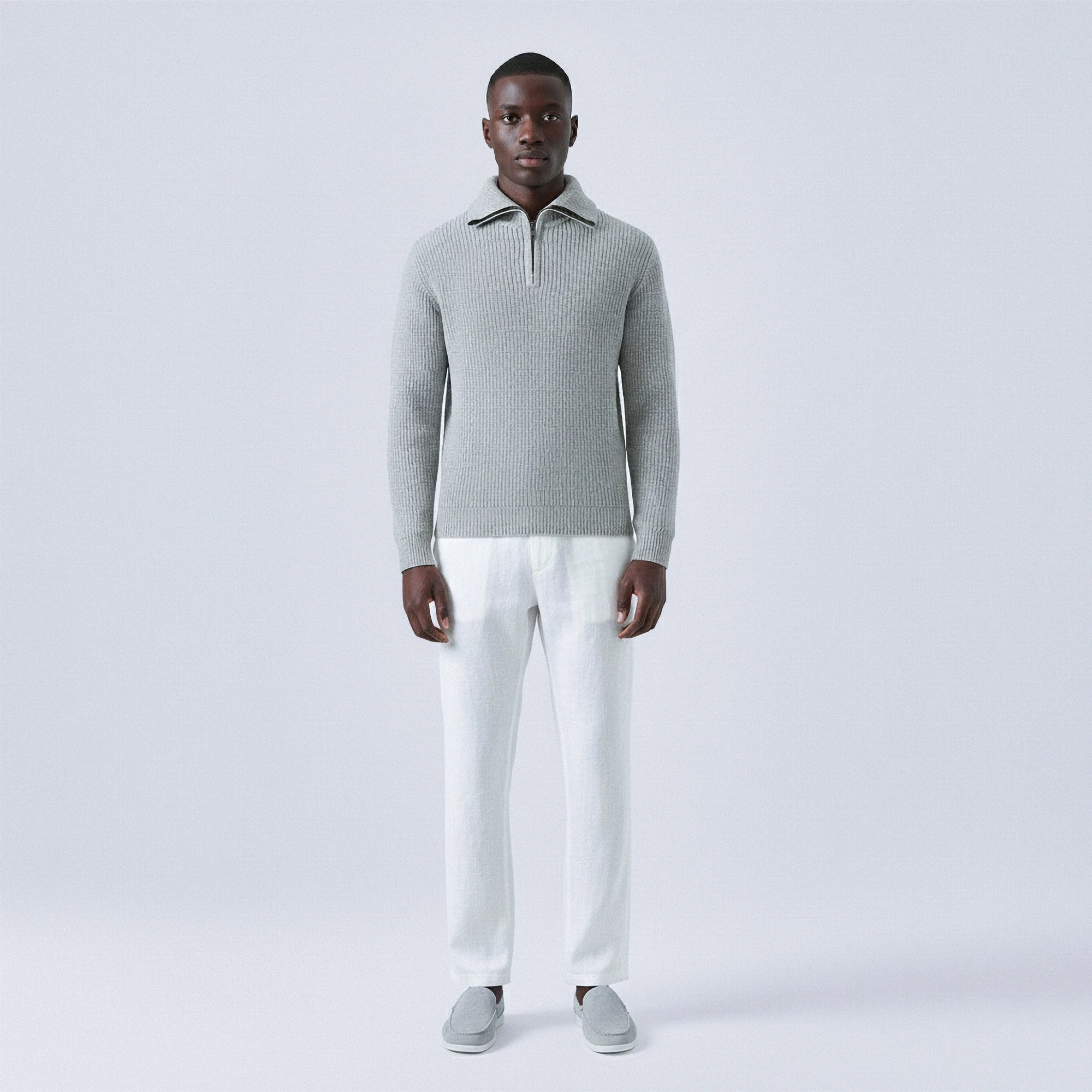 Rib-Knit Cotton Quarter-Zip Jumper