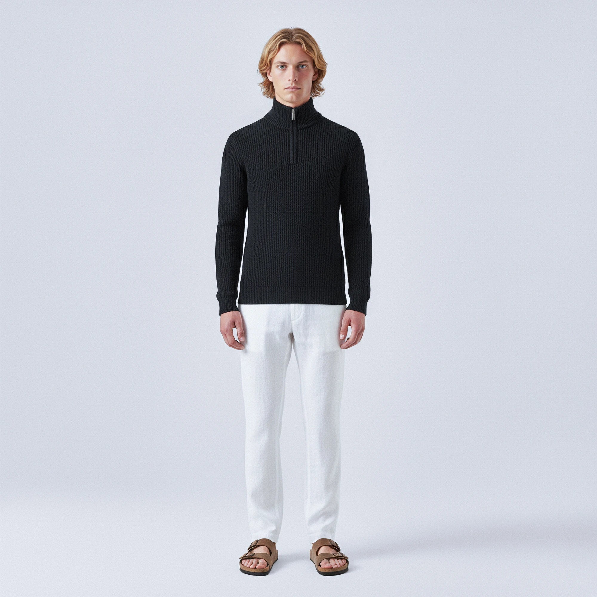 Rib-Knit Cotton Quarter-Zip Jumper