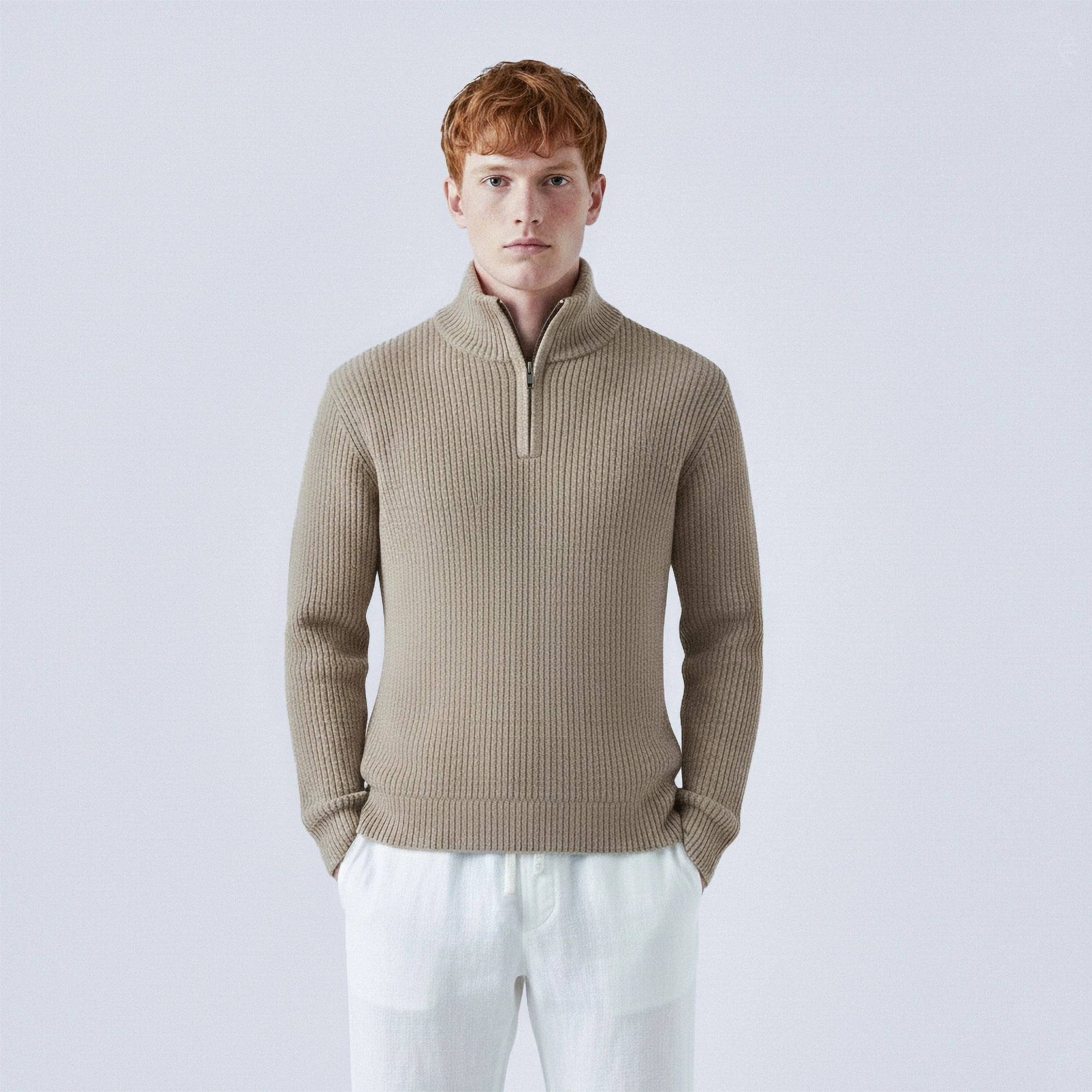 Rib-Knit Cotton Quarter-Zip Jumper
