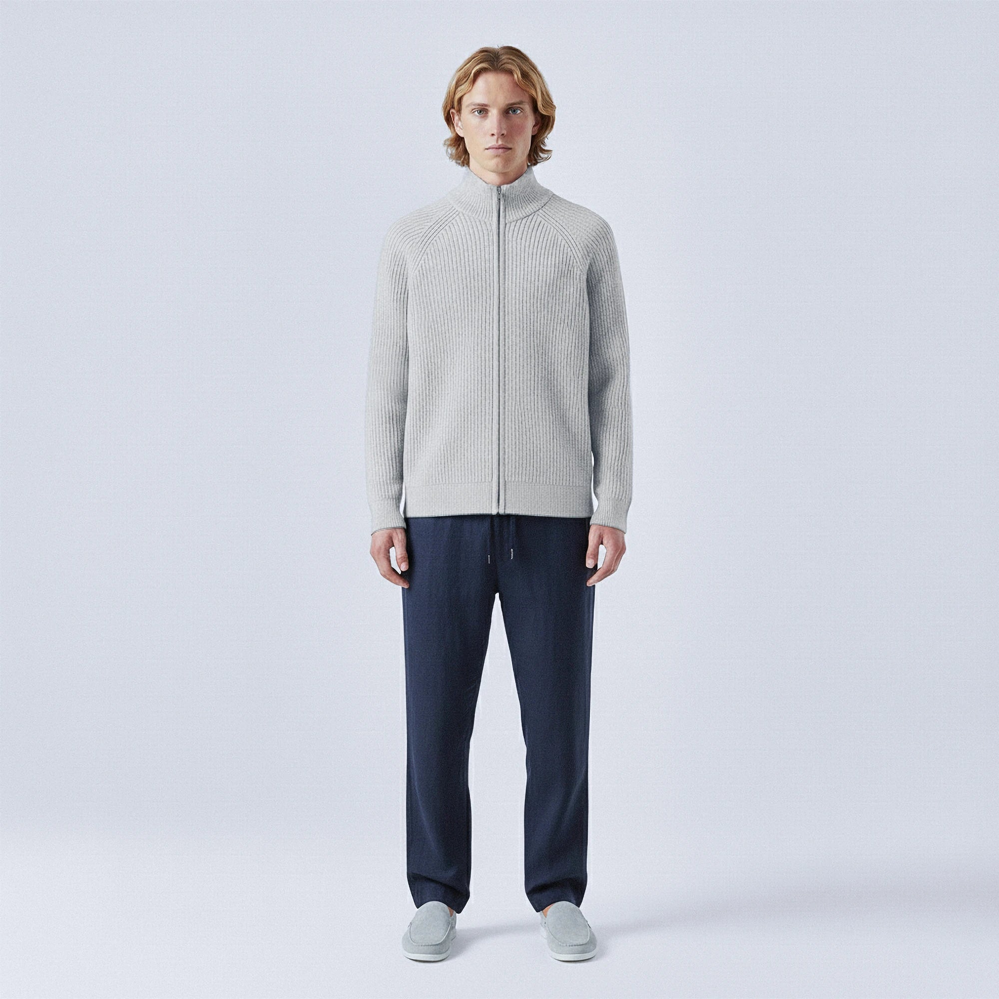 Rib-Knit Cotton Zip-Up Cardigan