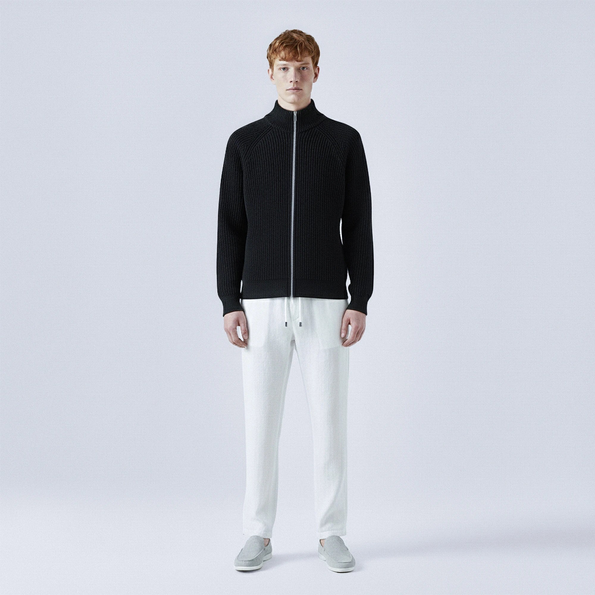 Rib-Knit Cotton Zip-Up Cardigan