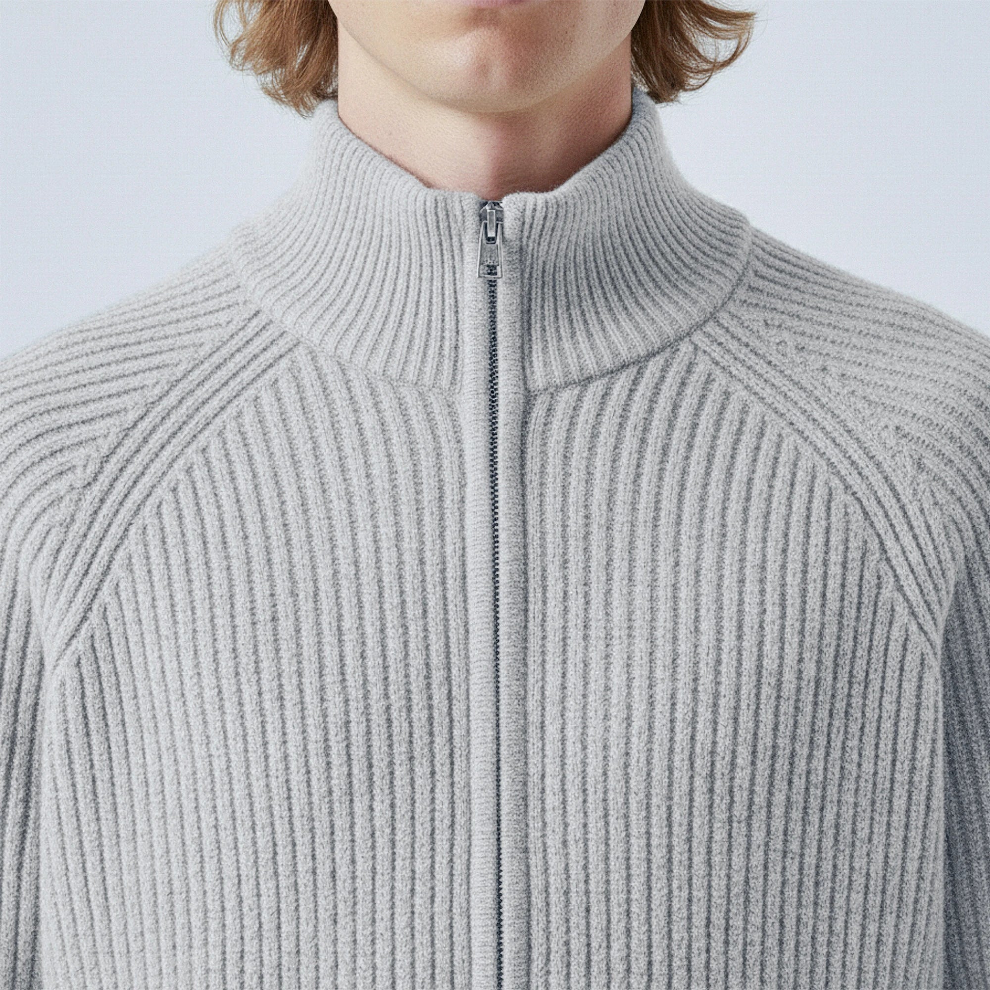 Rib-Knit Cotton Zip-Up Cardigan