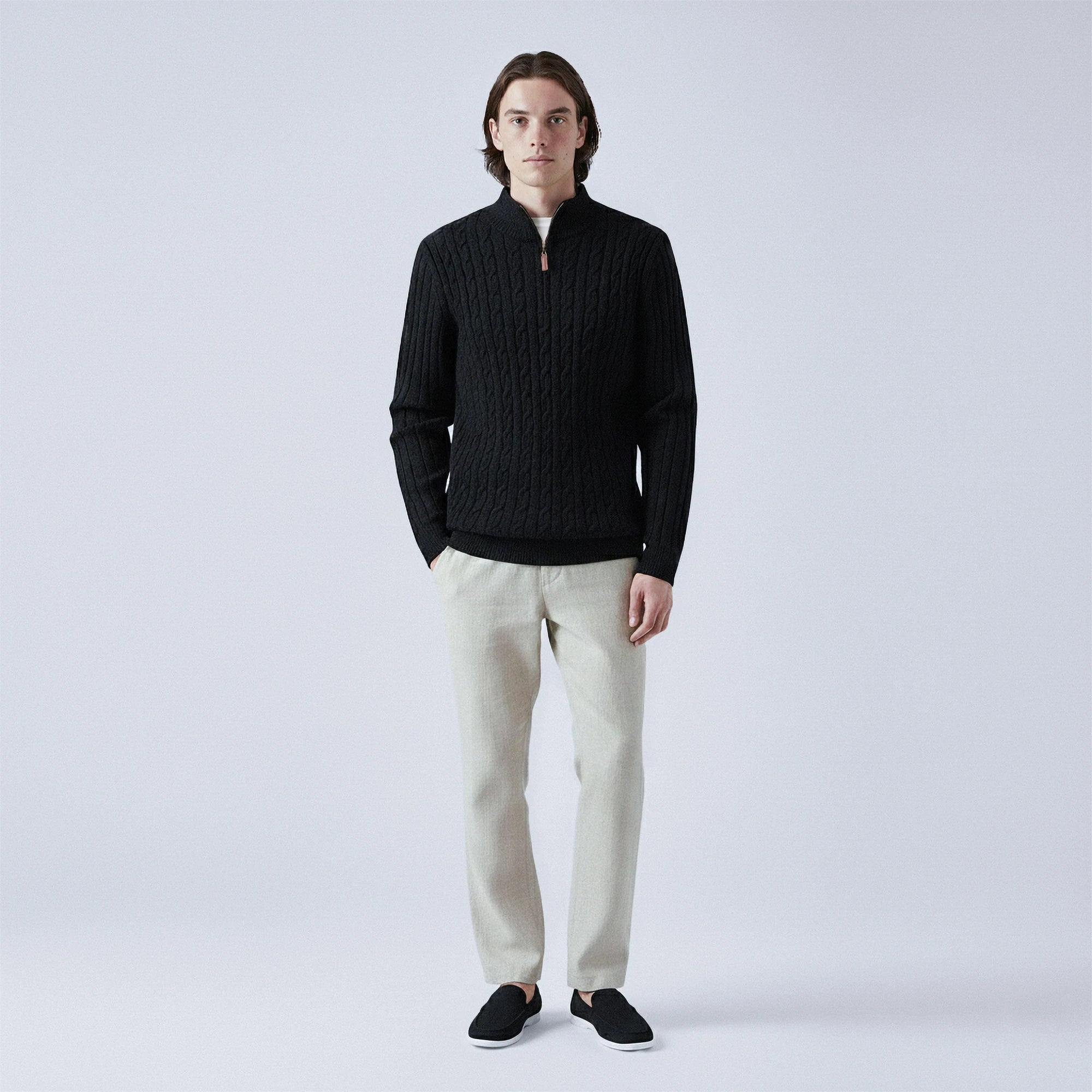 Cable-Knit Wool Quarter-Zip Jumper