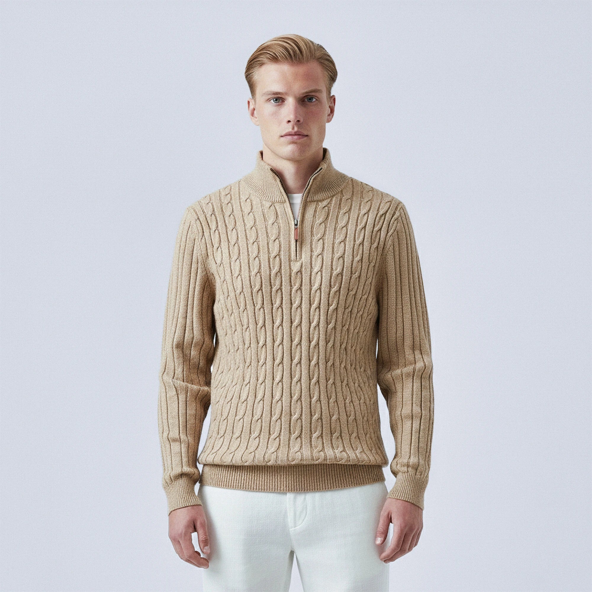 Cable-Knit Wool Quarter-Zip Jumper