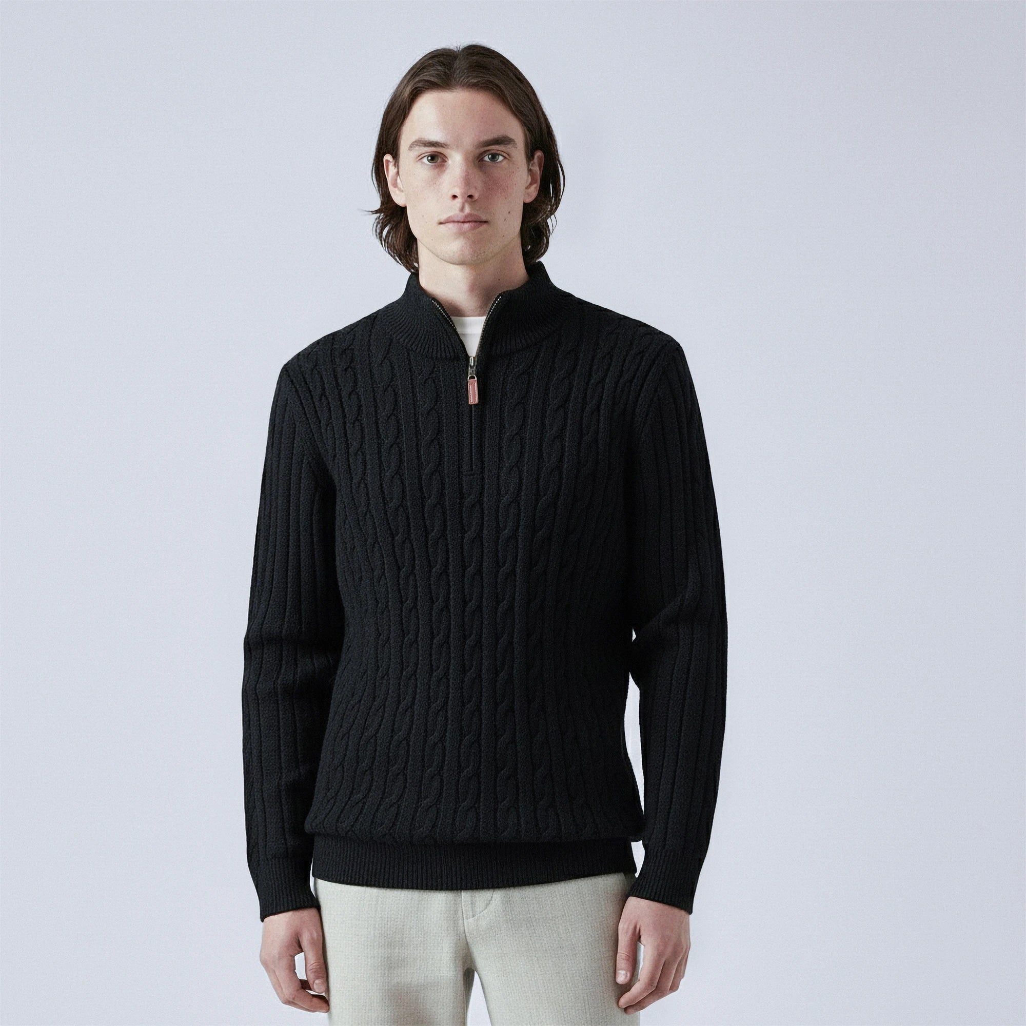 Cable-Knit Wool Quarter-Zip Jumper