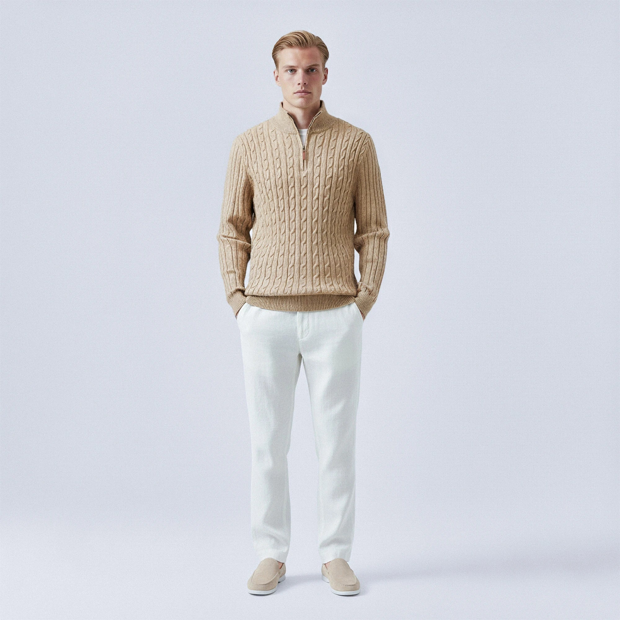 Cable-Knit Wool Quarter-Zip Jumper