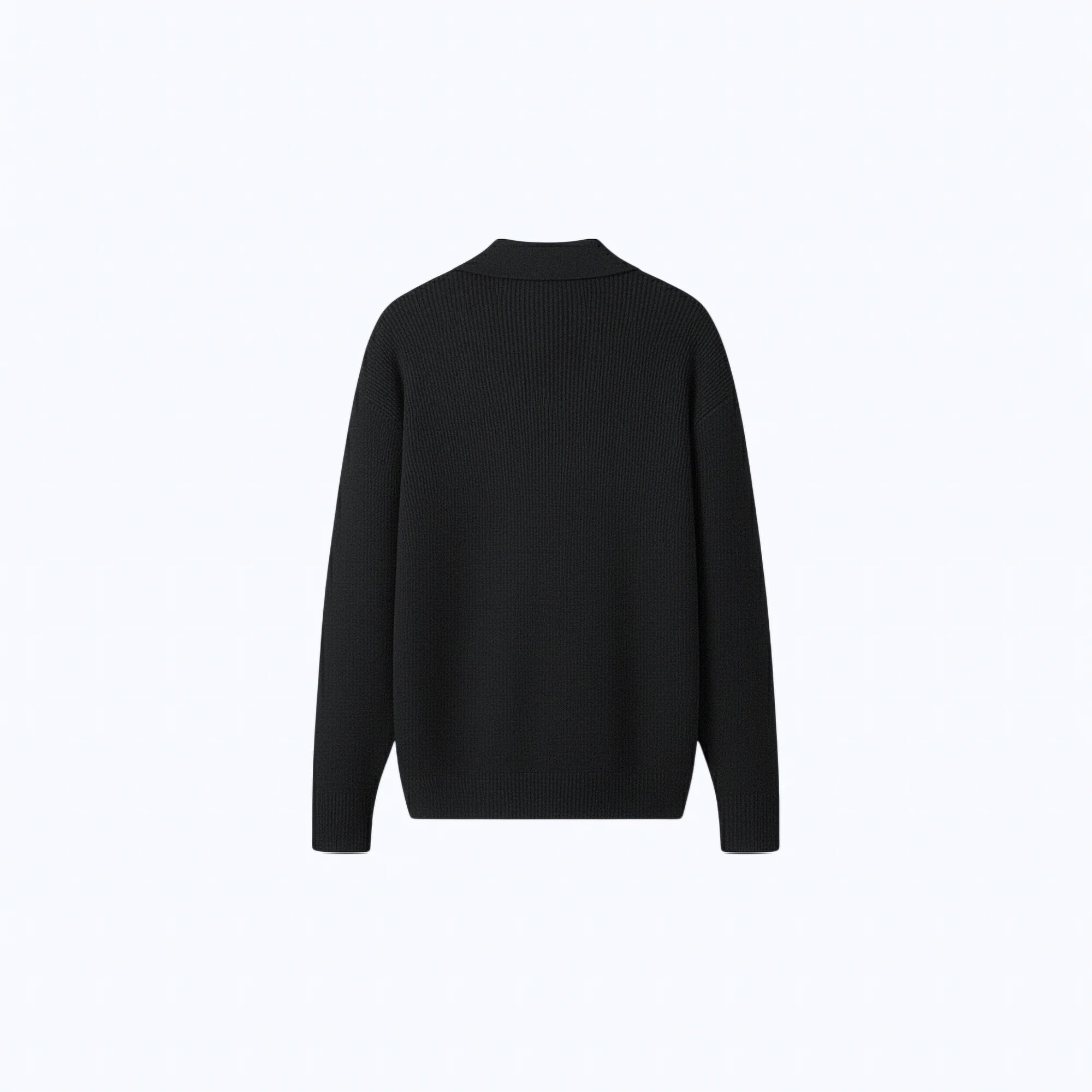 Rib-Knit Wool Polo-Collar Cardigan