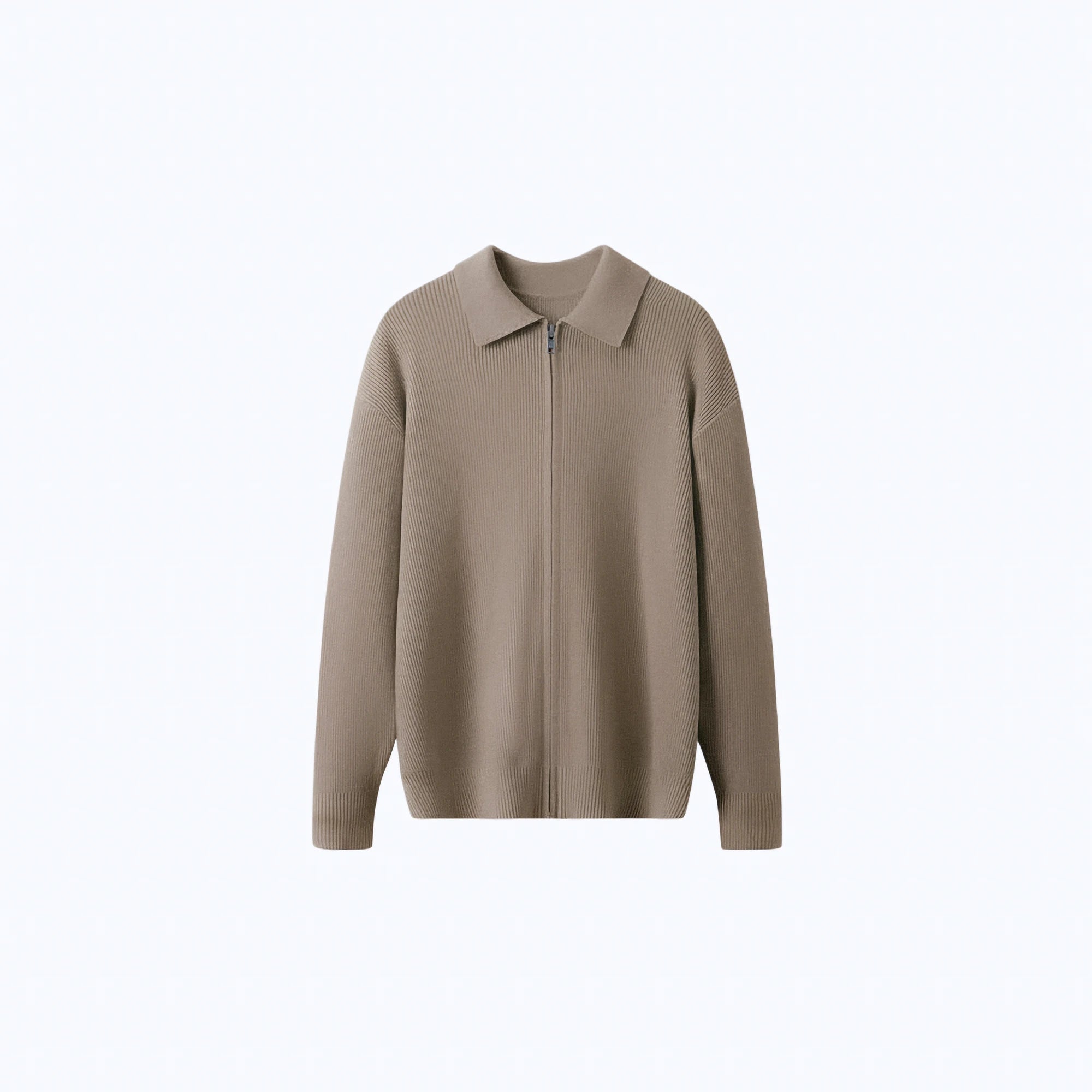 Rib-Knit Wool Polo-Collar Cardigan