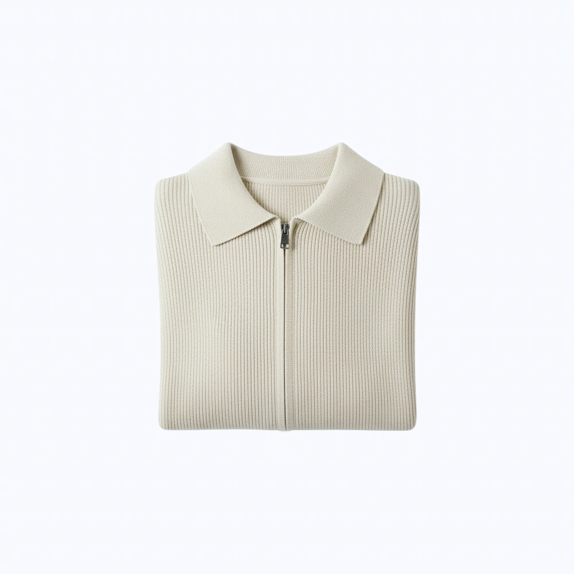 Rib-Knit Wool Polo-Collar Cardigan