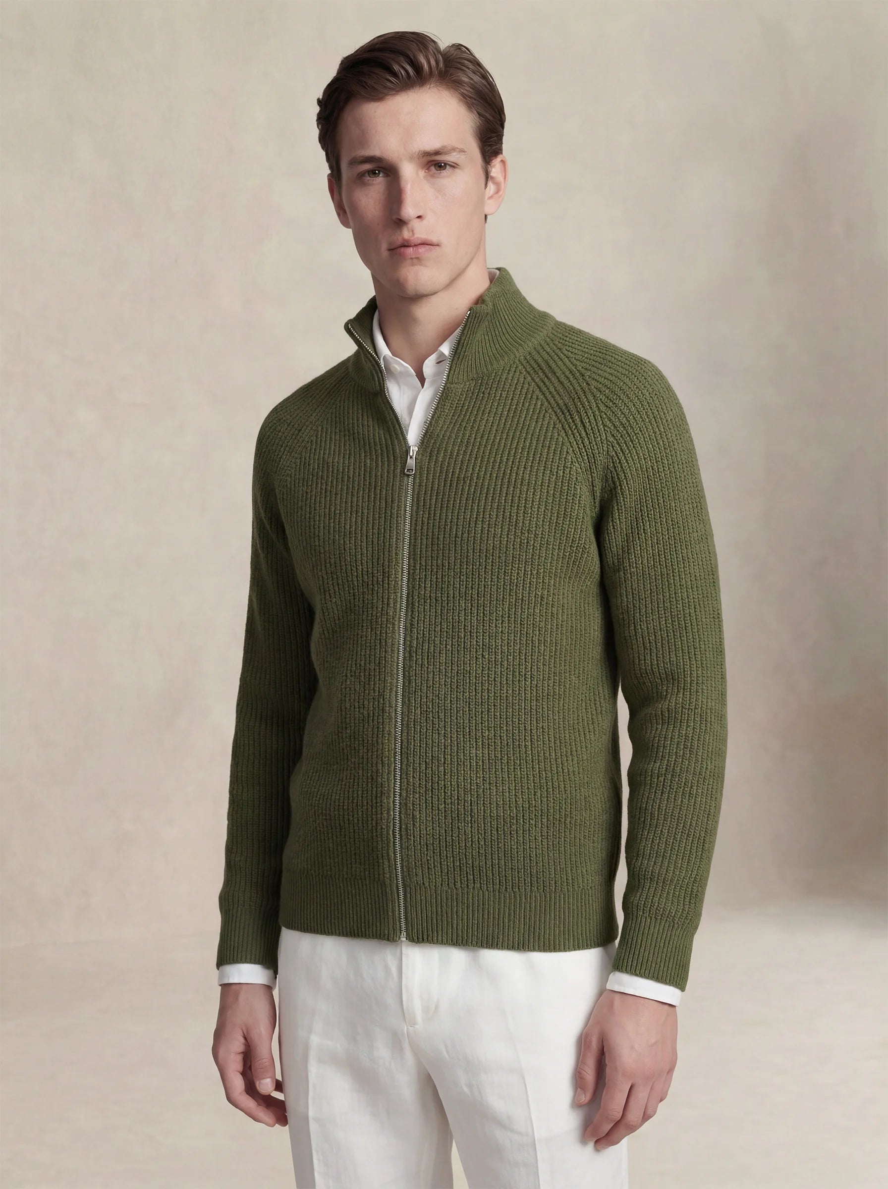 Zip-Up Cardigan Moss