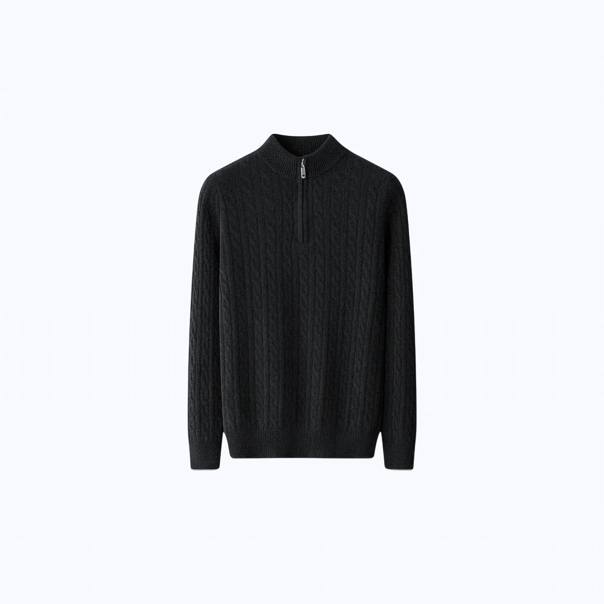Cable-Knit 100% Wool Quarter-Zip Jumper