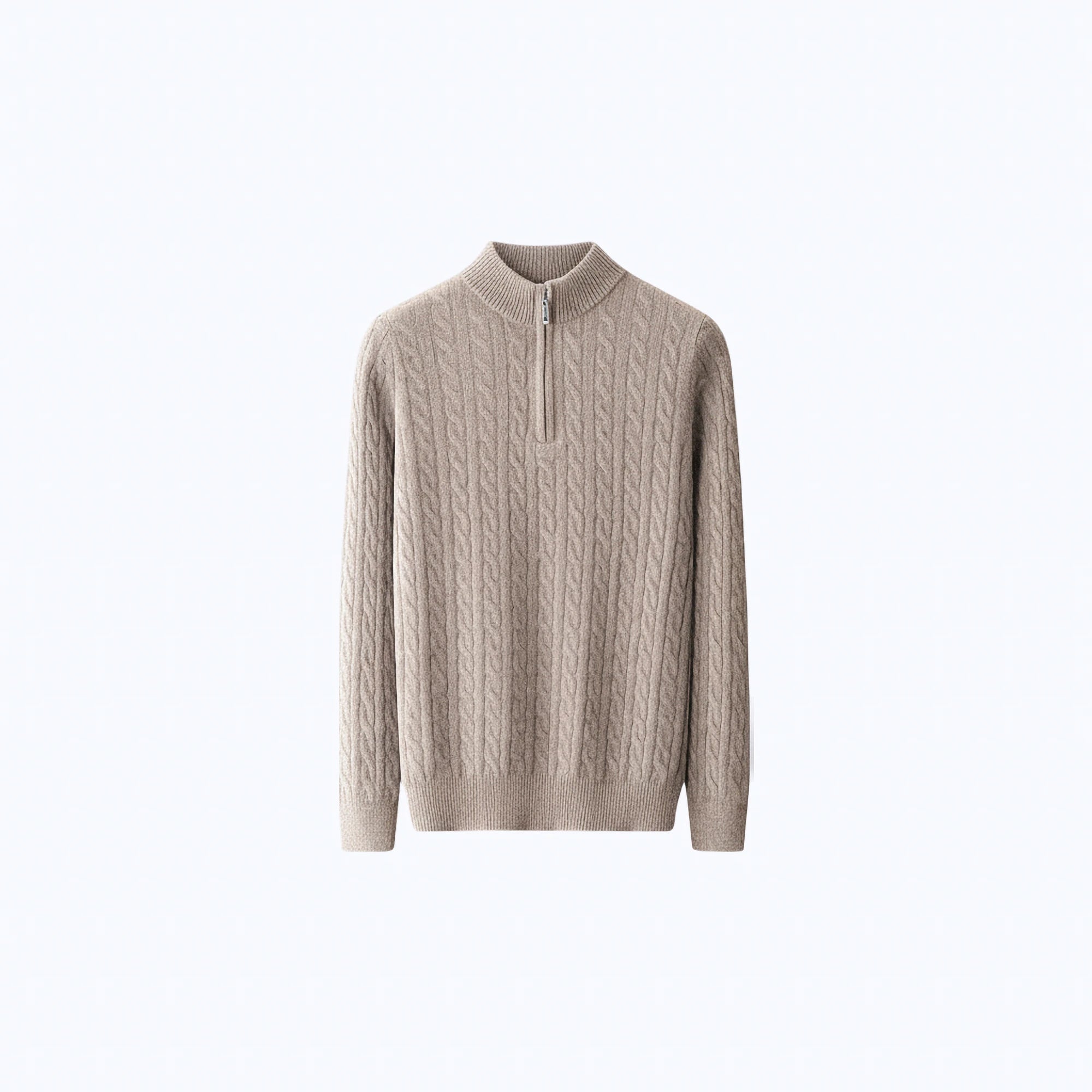 Cable-Knit 100% Wool Quarter-Zip Jumper