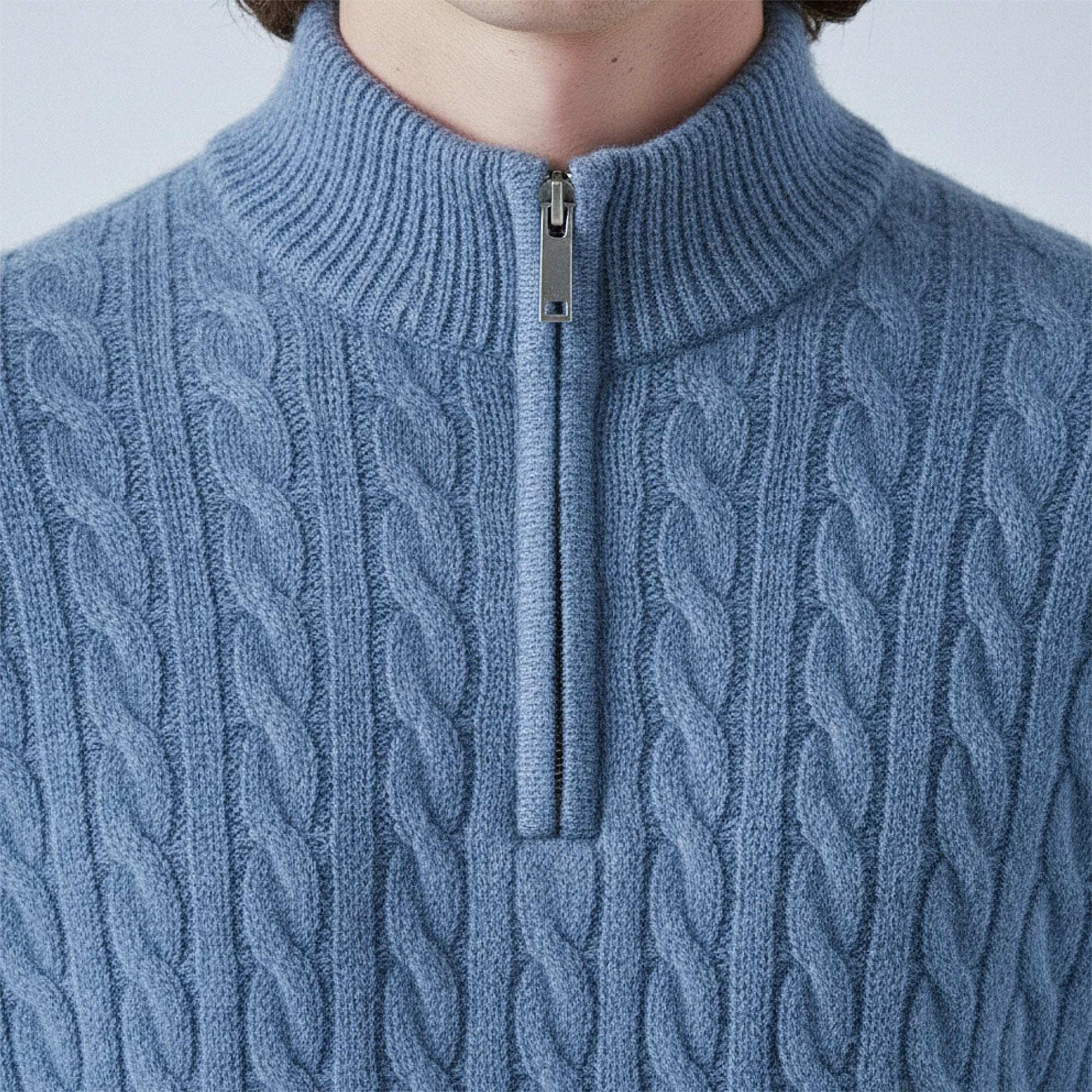Cable-Knit 100% Wool Quarter-Zip Jumper