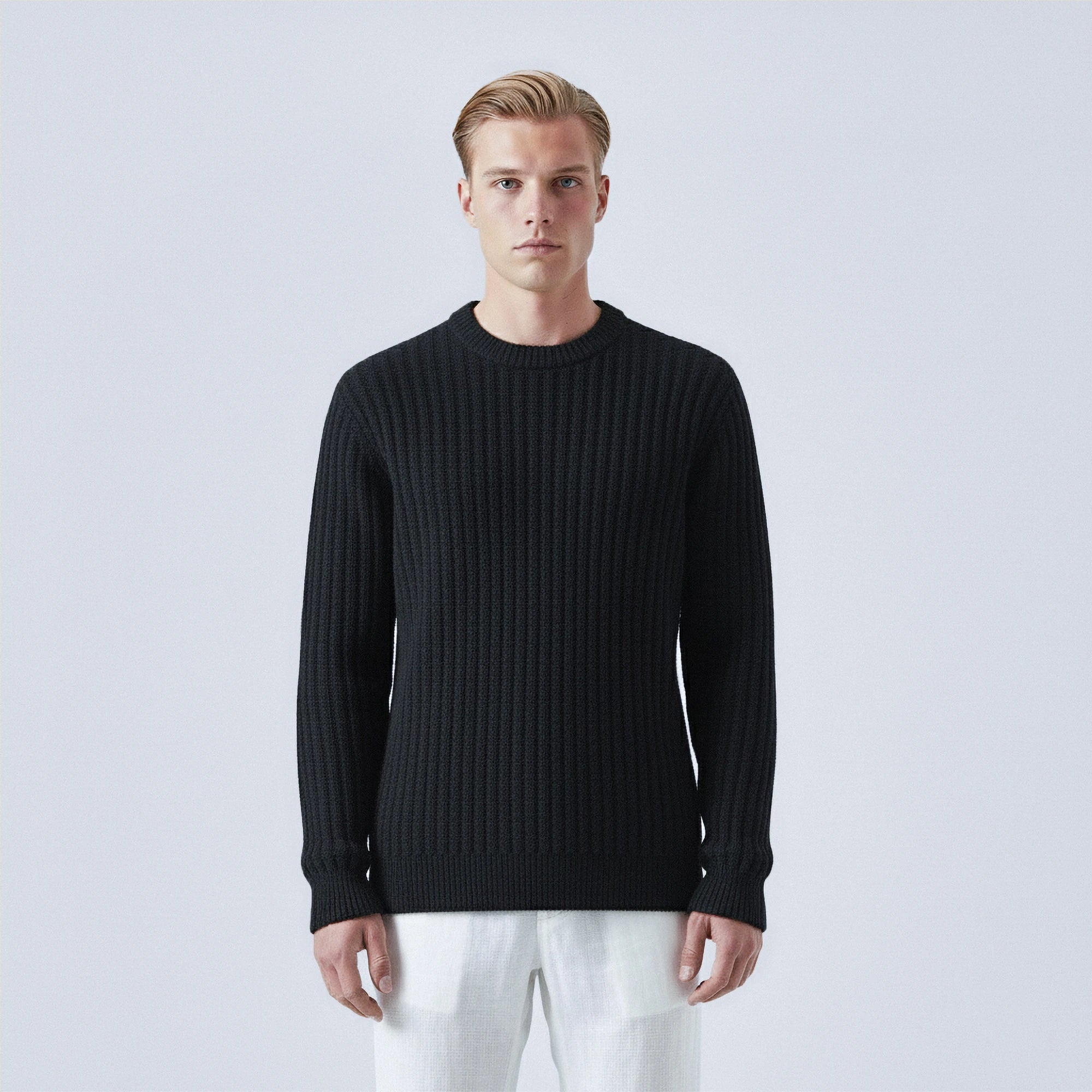Rib-Knit 100% Wool Crewneck Jumper