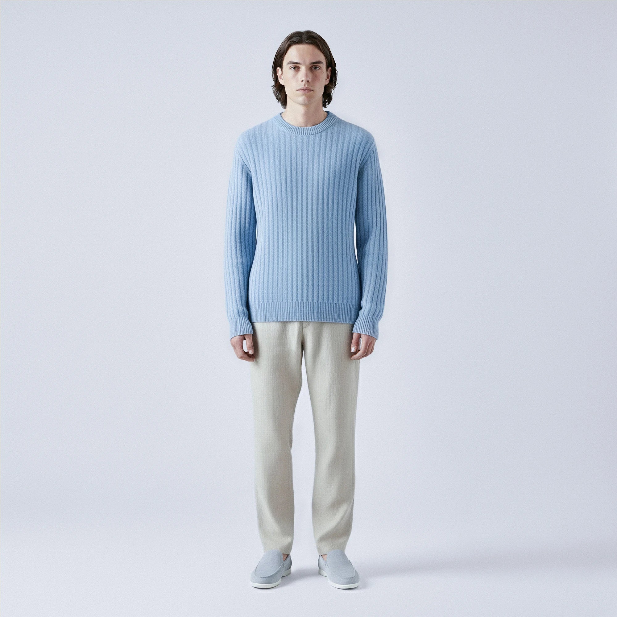 Rib-Knit 100% Wool Crewneck Jumper