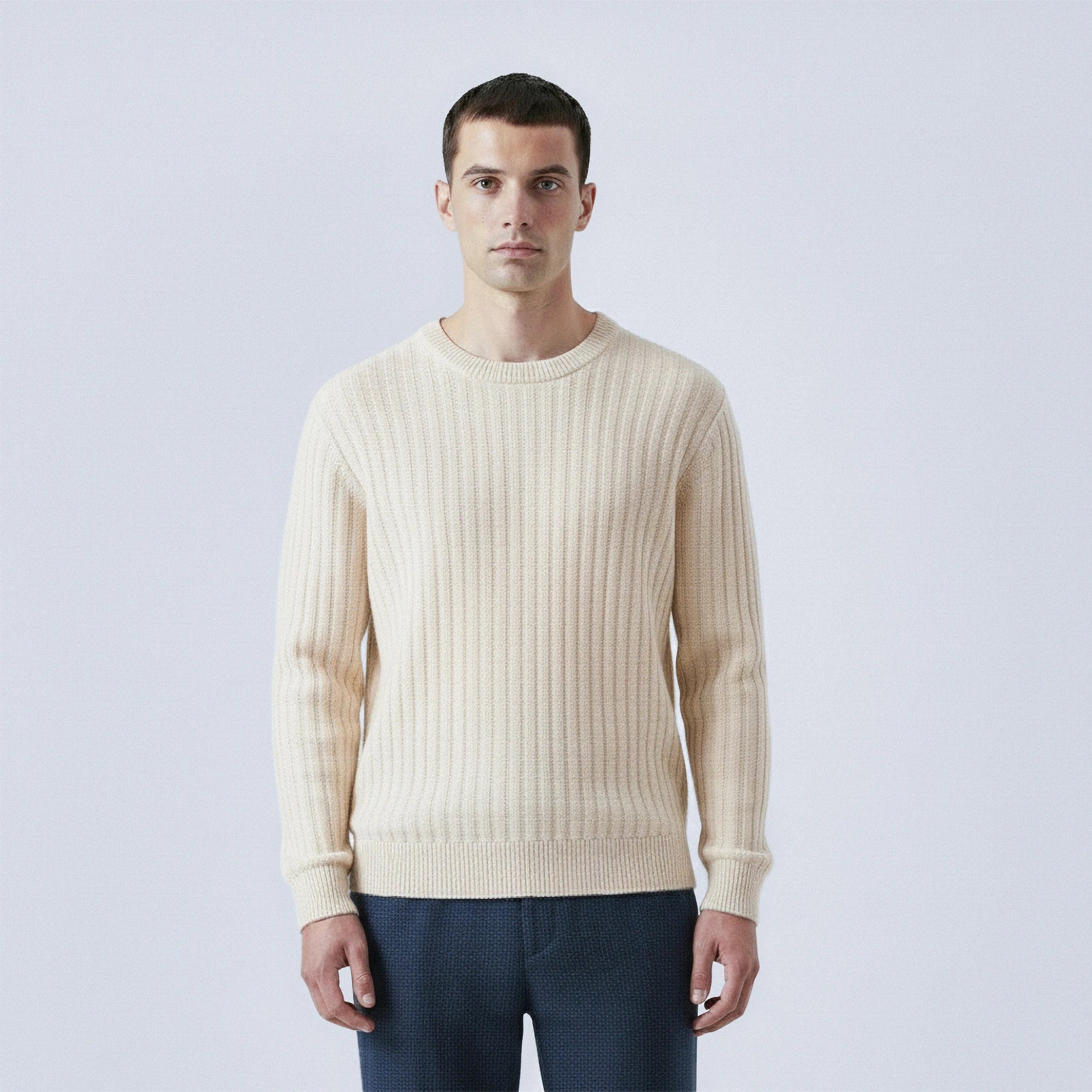 Rib-Knit 100% Wool Crewneck Jumper
