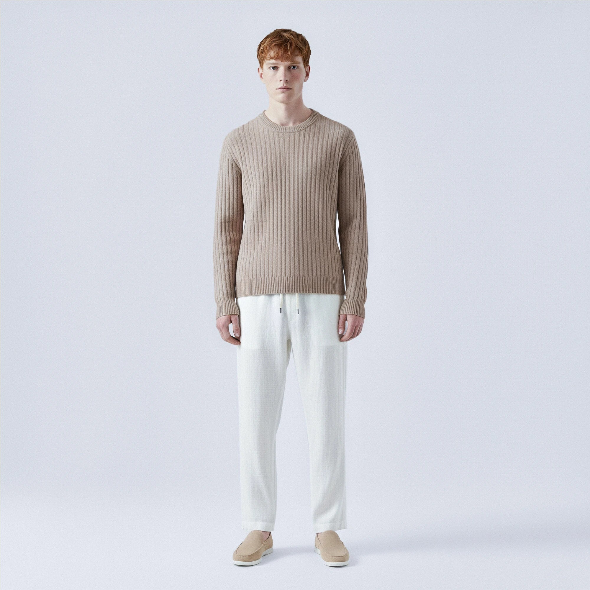 Rib-Knit 100% Wool Crewneck Jumper