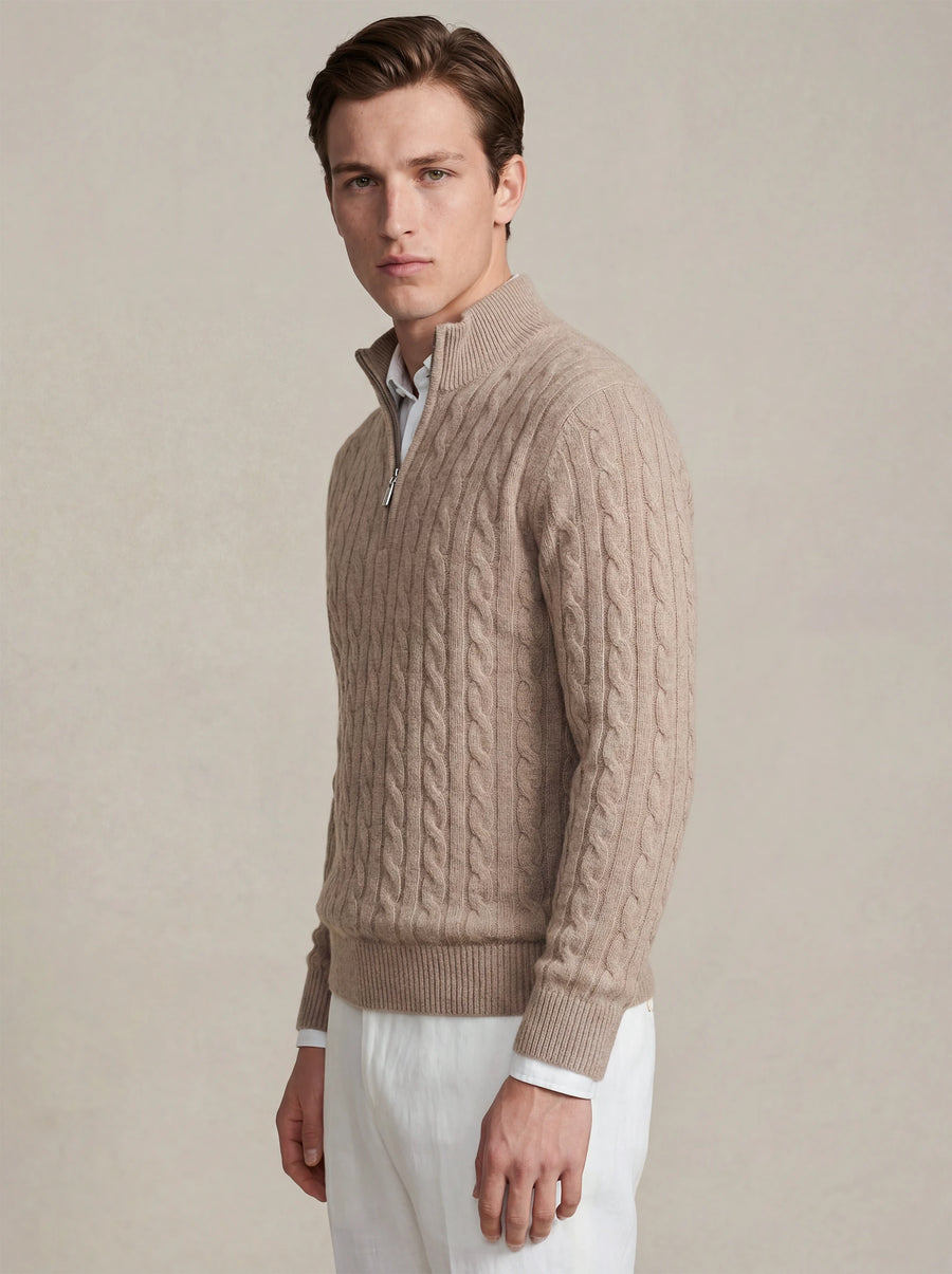 Cable Cashmere Half-Zip Beige