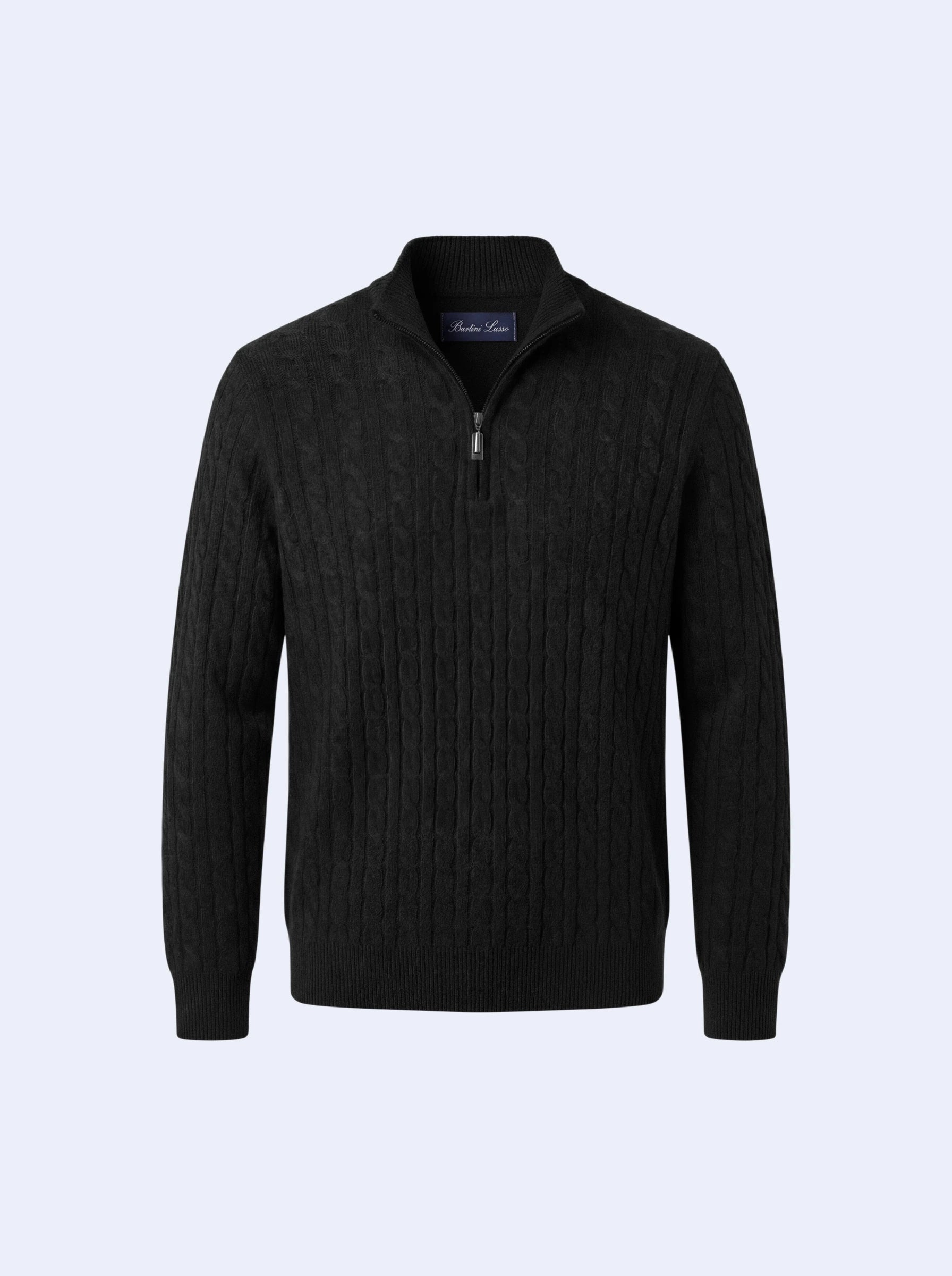 Cable Cashmere Half-Zip Black