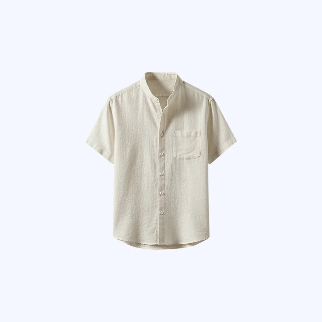 Camisa 100% Linho Gola Padre Manga Curta