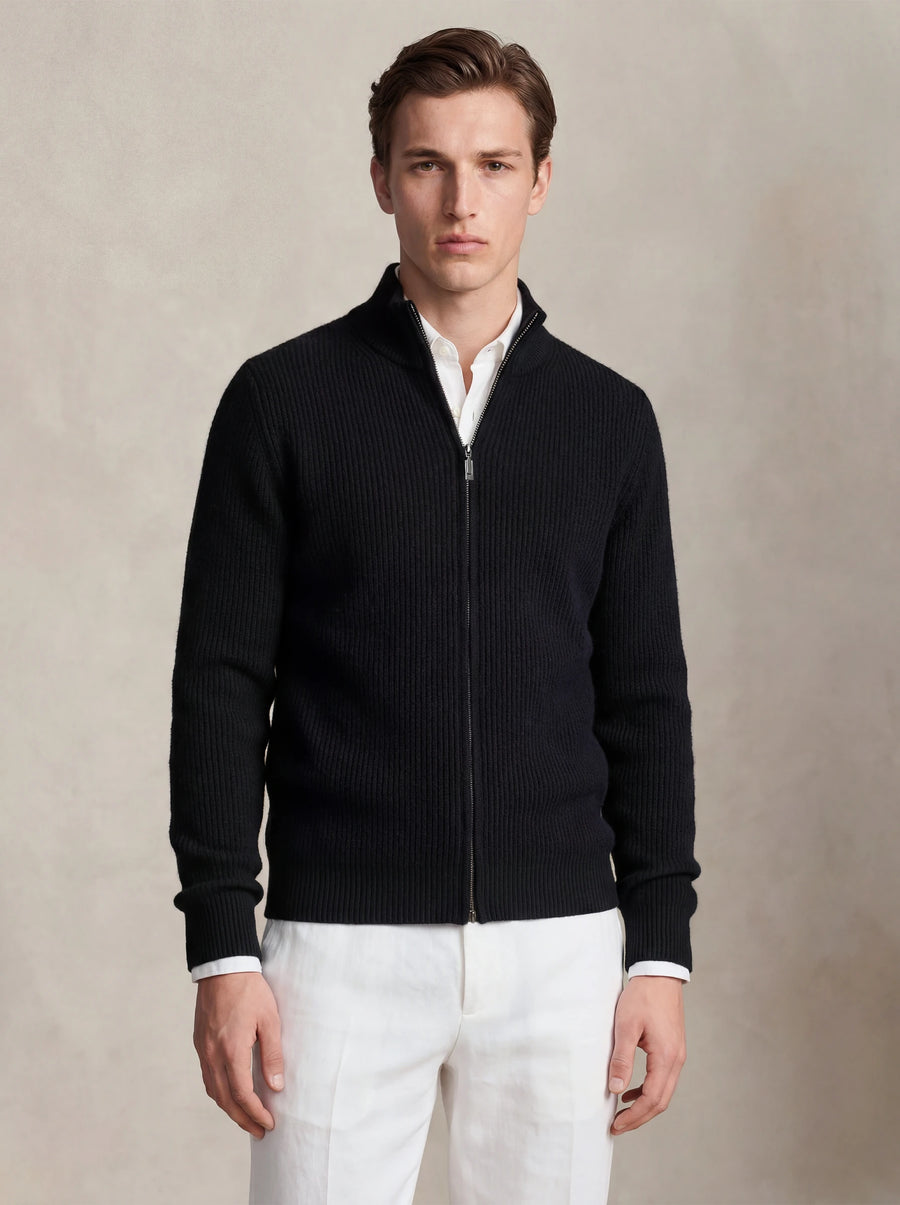 Cashmere Zip-Up Cardigan Black