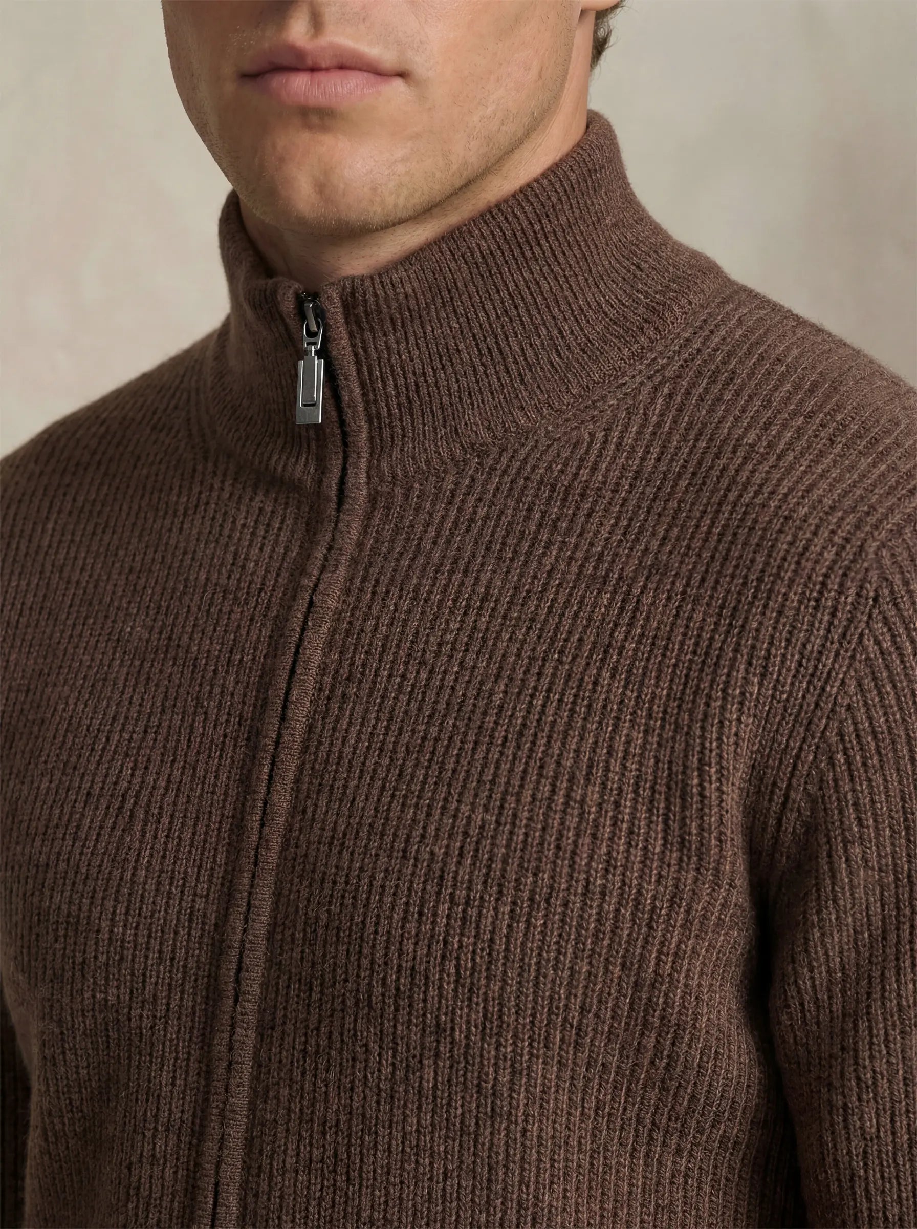 Cashmere Zip-Up Cardigan Brown
